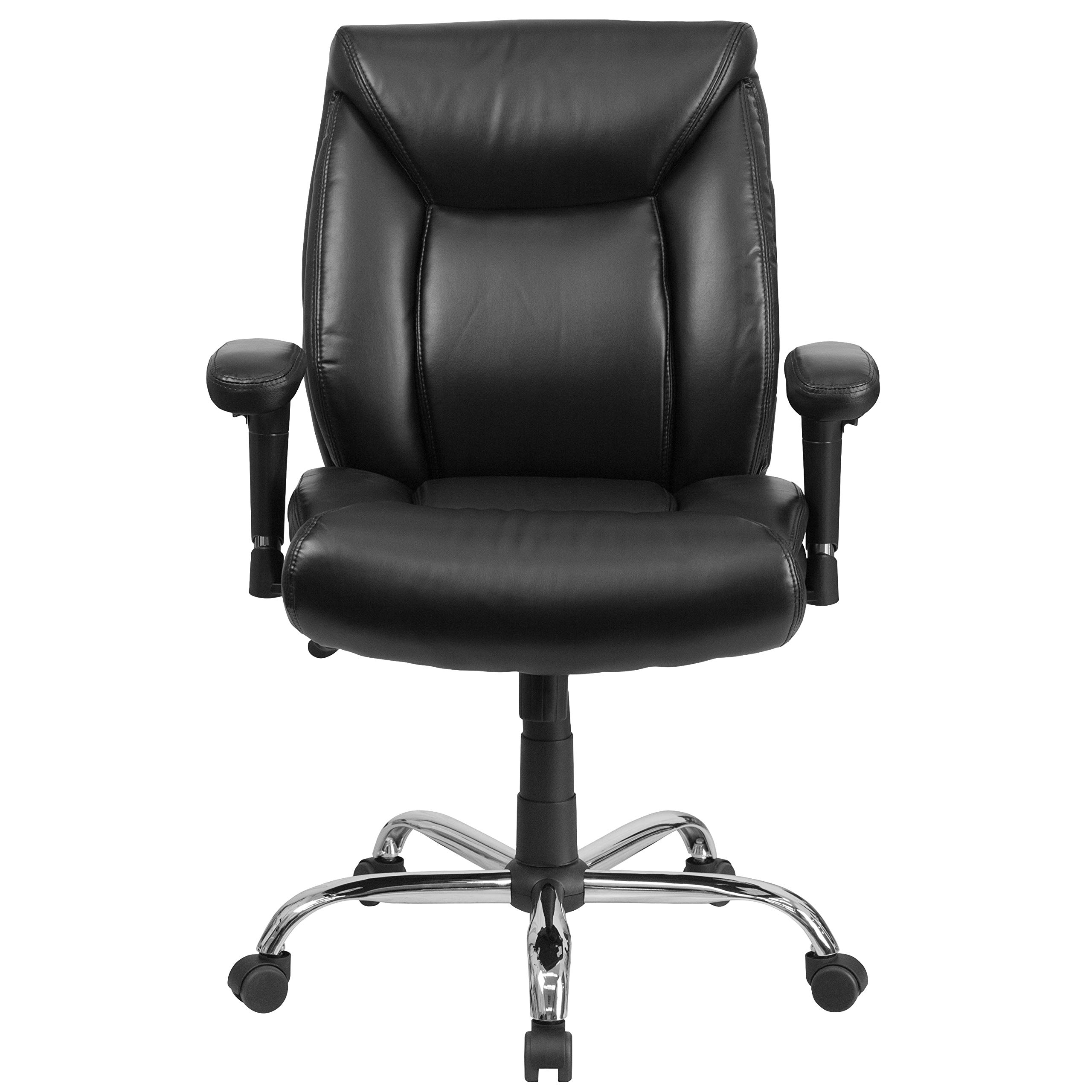 400 lb. Heavy Duty Big & Tall Mid-Back Black Tufted LeatherSoft Ergonomic Office Chair with Lumbar Support - Perfect for Home Office, Gaming & Executive Workspaces