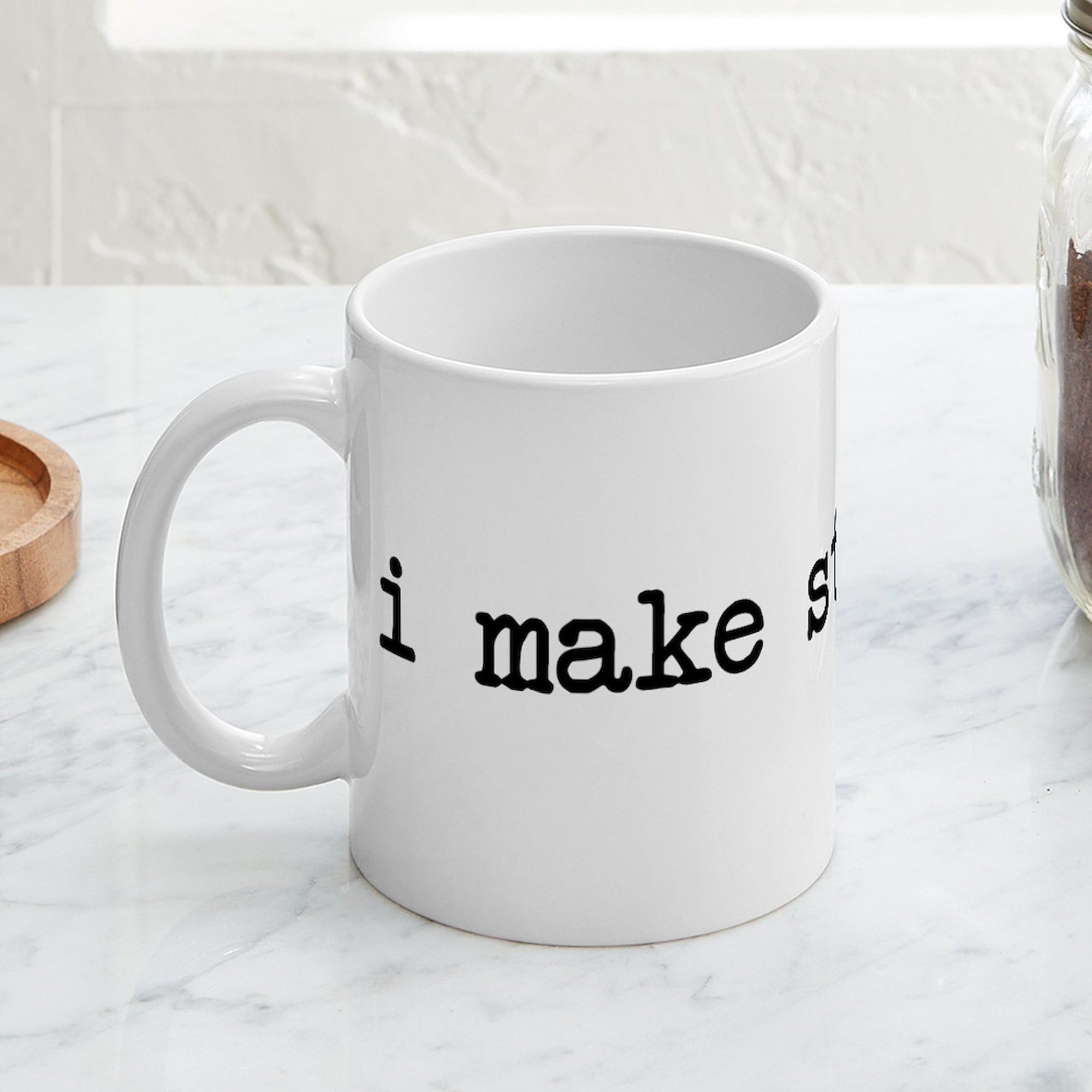 CafePress I Make Stuff Up Mug - 11 oz (325 ml) Ceramic Coffee Cup with Handle - Funny Novelty Gift for Writers, Teachers & Creative Professionals - Perfect for Office, Home & Coffee Breaks
