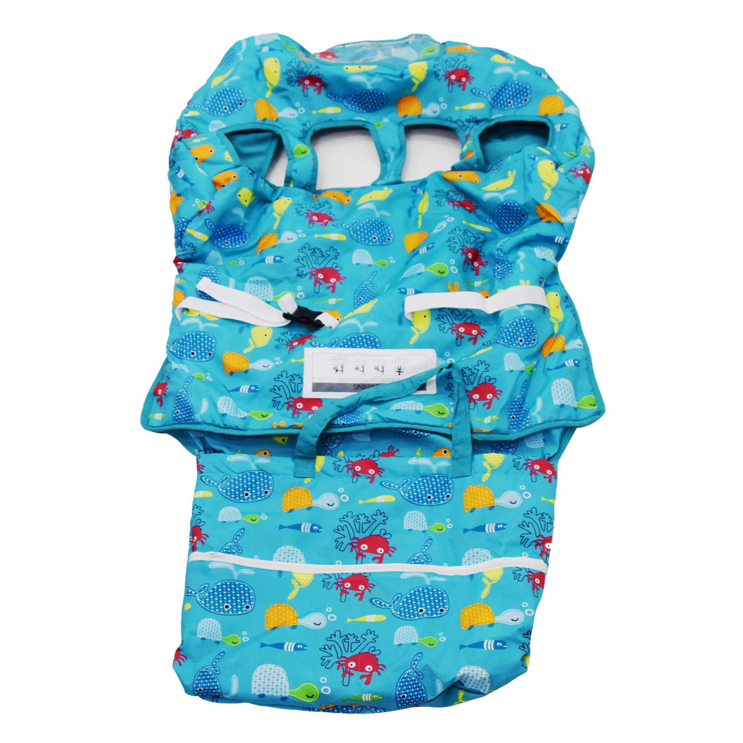 Twin Double Baby Shopping Cart Cover for Siblings with Carrying Case - Fits Costco & Sam's Club Warehouse Carts - Blue Sea World Design for Grocery Shopping & Mall Outings