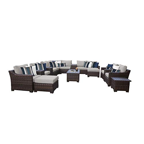 TK Classics Kathy Ireland River Brook 17-Piece Outdoor Wicker Patio Furniture Set in Ash - Perfect for Backyard, Garden, Poolside & Patio Relaxation