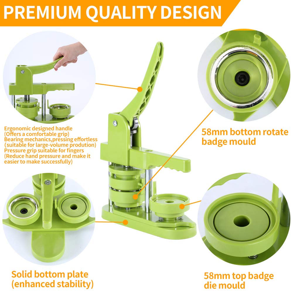 58mm (2.25 inch) DIY Button Maker Machine - No Installation Required, Includes 100pcs Button Supplies, Circle Cutter & Magic Book - Perfect for Custom Pins, Badges, Promotional Items & Craft Projects