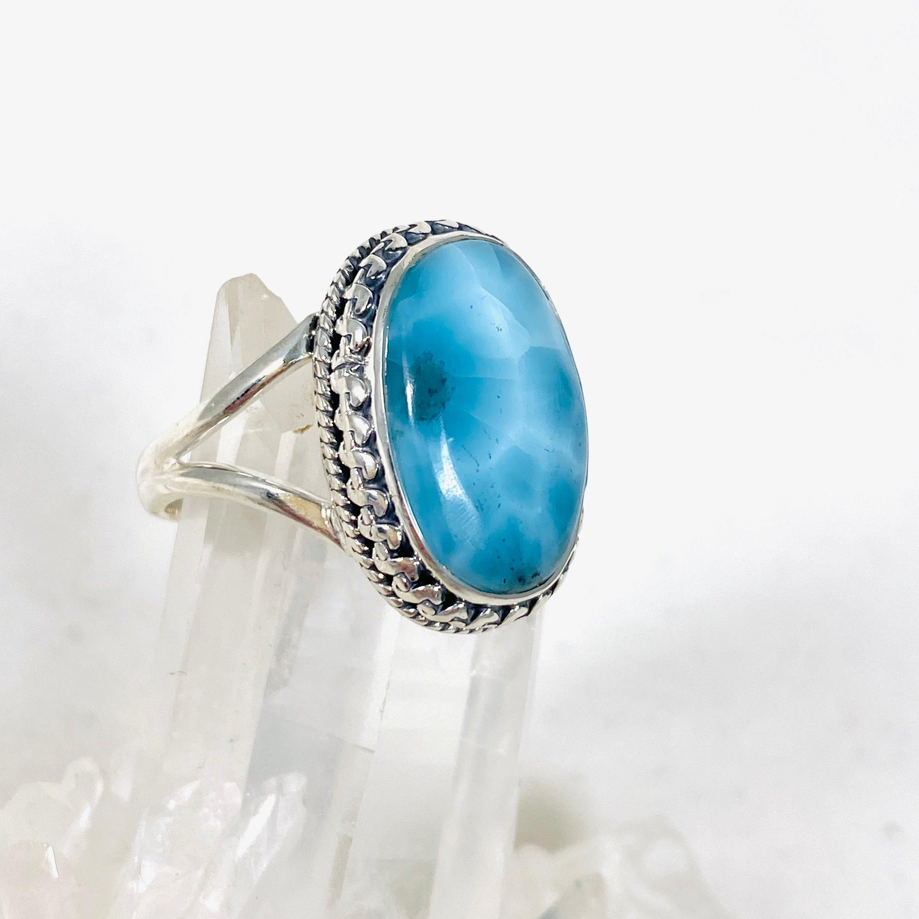 Larimar Sterling Silver Oval Filigree Ring Size 10 - Handmade Blue Gemstone Jewelry for Women, Perfect for Gifts, Weddings & Special Occasions