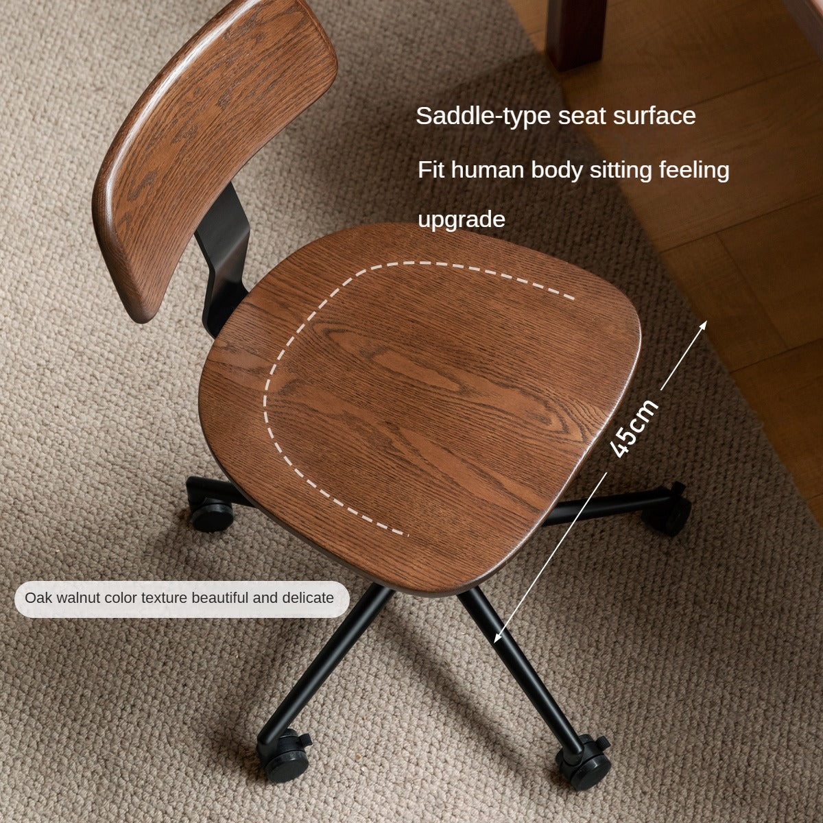 Modern Oak Solid Wood Lift & Swivel Office Chair - Ergonomic Rotatable Computer Desk Chair for Home & Office Workspace