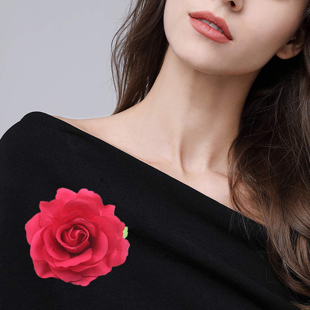 Halloween Rose Hair Clips - 5 Pack Burgundy Red Rose Barrettes for Women | Fashion Hair Accessories for Party, Cosplay, Wedding & Costume | Handmade Floral Hairpins & Brooches for Decoration & Gifts