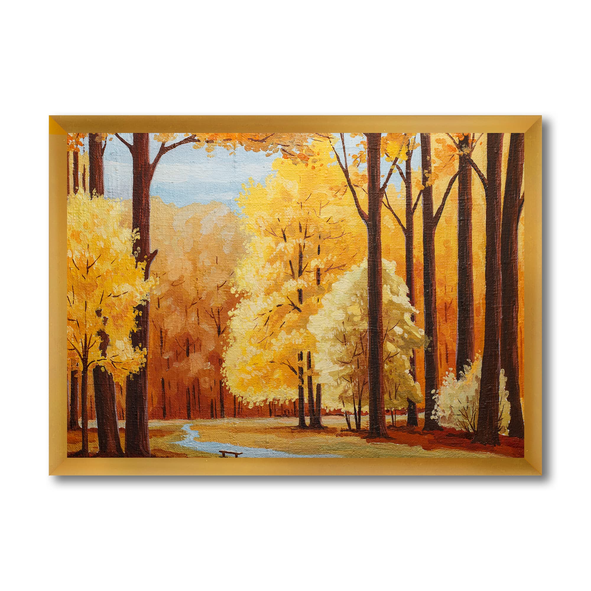 DesignQ Orange Autumn Trees At Dawn Farmhouse Framed Wall Art - Rustic Landscape Painting for Living Room, Bedroom & Office Decor
