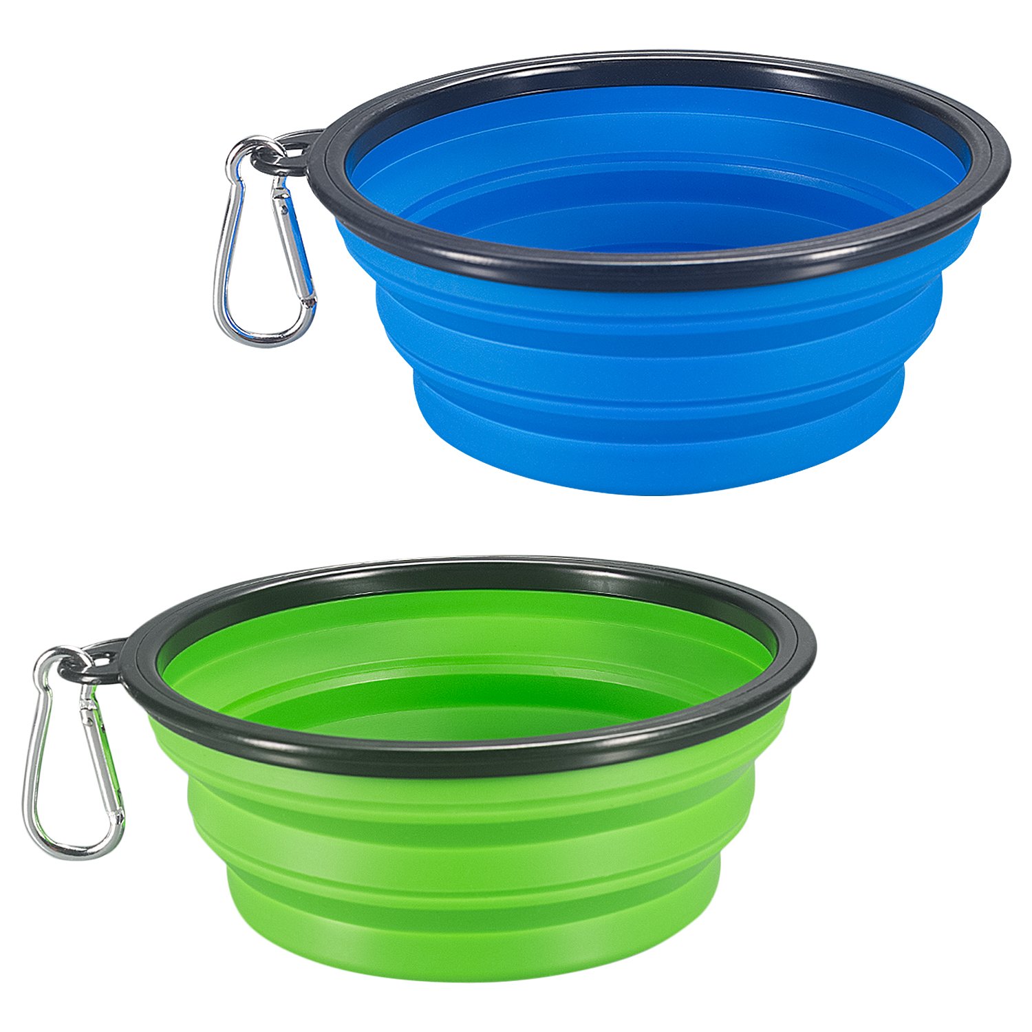 Comsun 2-Pack Collapsible Dog Bowls - Extra Large Foldable Pet Food & Water Dish for Dogs & Cats - Portable Travel Bowl for Hiking, Camping & Outdoor Use (Blue & Green)
