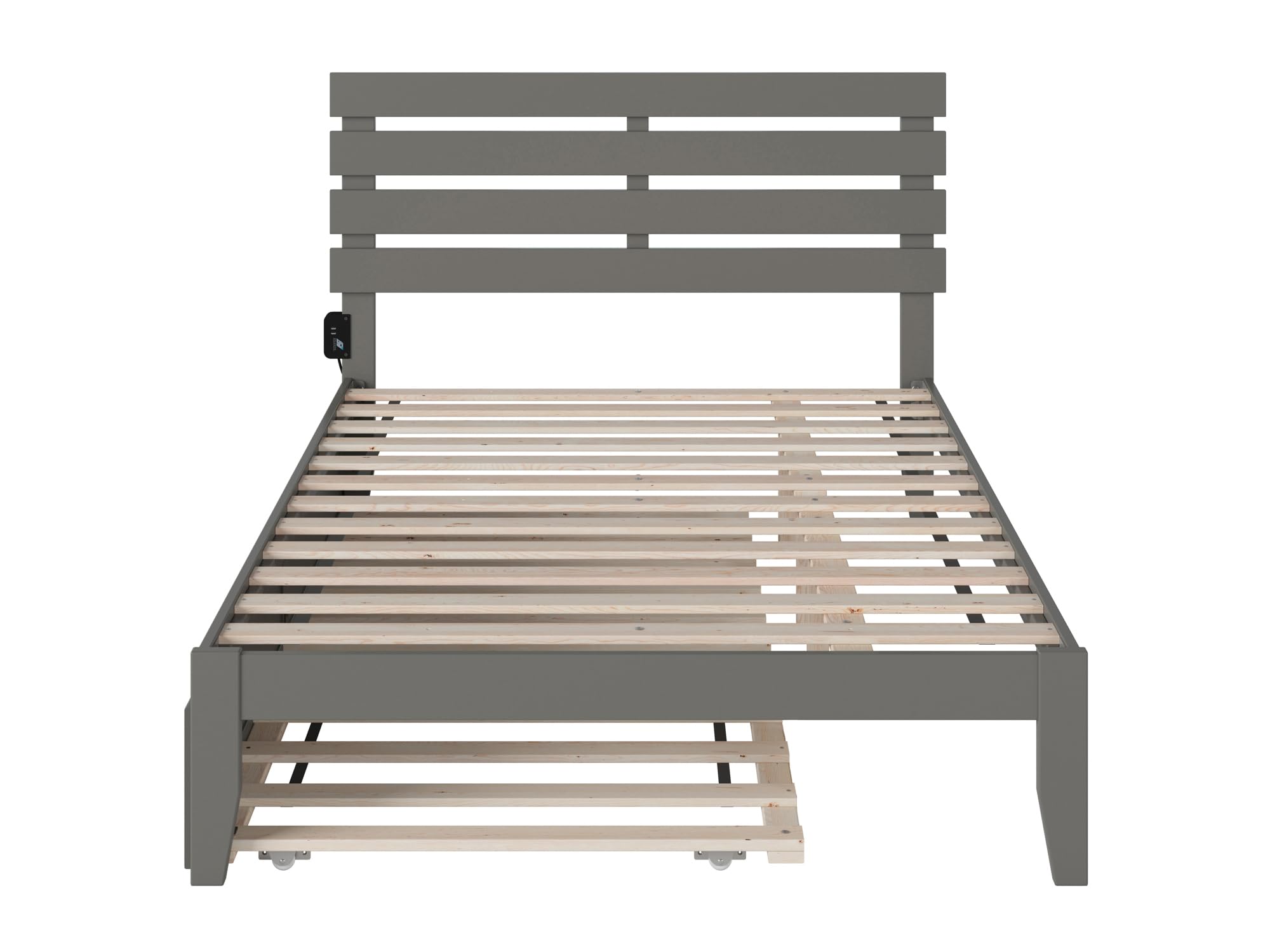 AFI Oxford Full Bed Frame with USB Turbo Charger & Twin Trundle - Grey Modern Platform Bed for Guest Rooms & Small Spaces | Fast Charging Station | Space-Saving Storage Solution