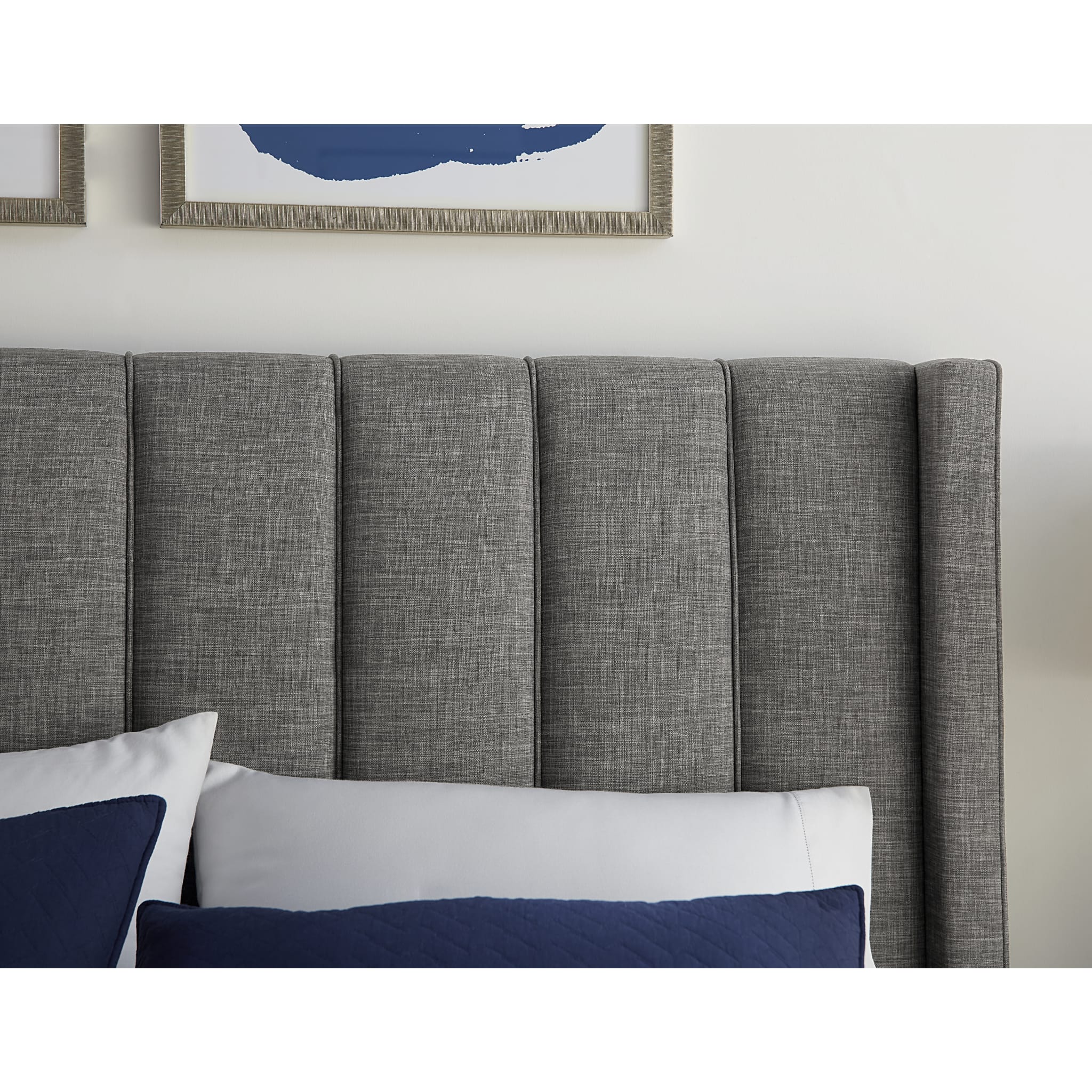 Palermo Wingback Upholstered Headboard in Dark Stone Linen - Queen Size Bed Frame Accent for Master Bedroom & Guest Room Decor