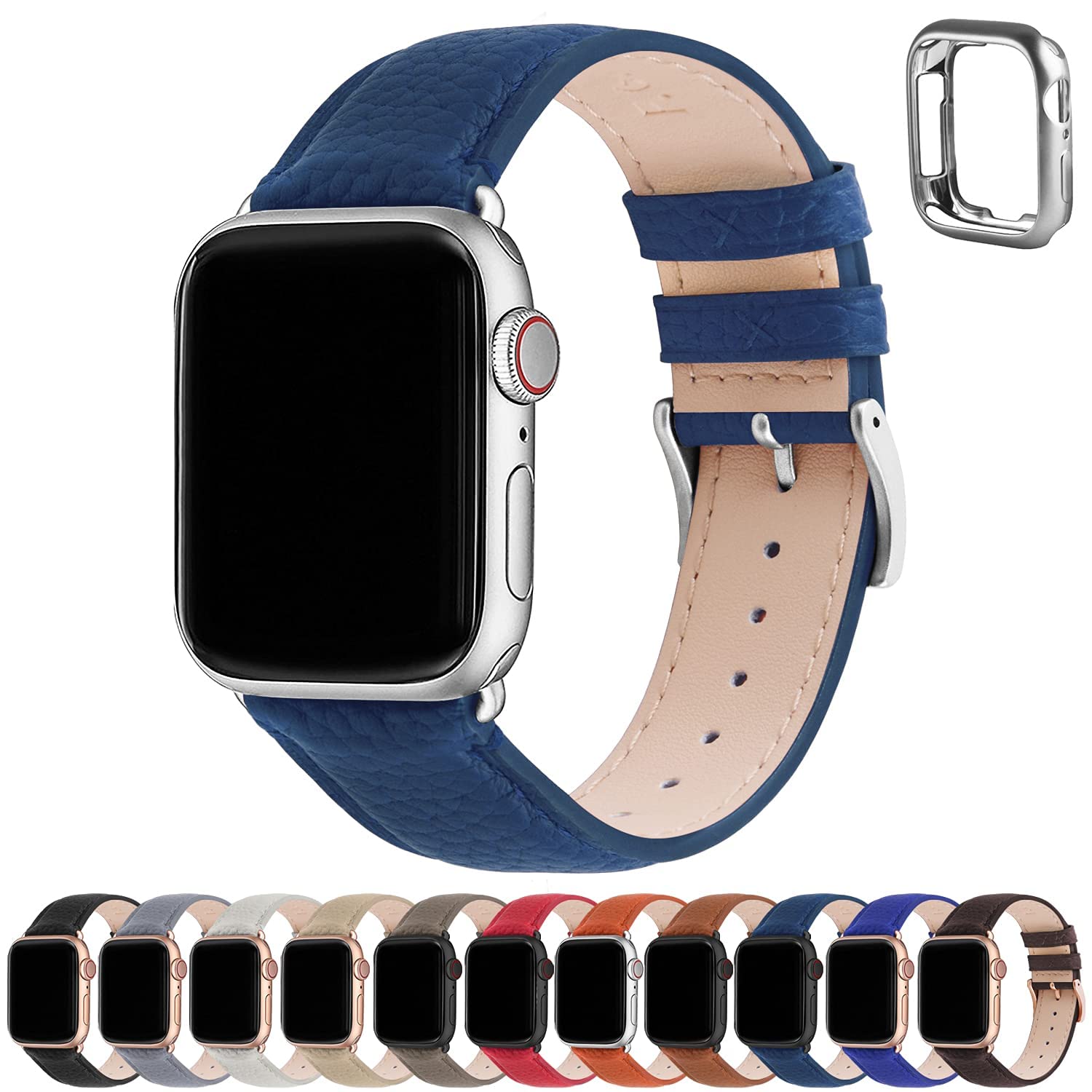 Fullmosa Genuine Leather Apple Watch Bands for 38mm 40mm 41mm 42mm 44mm 45mm 49mm - Compatible with Series 9/8/7/6/5/4/3/2/1/SE/Ultra 2 - Stylish Women's iWatch Strap with Protective Case - Perfect for Office, Date Night & Formal Occasions