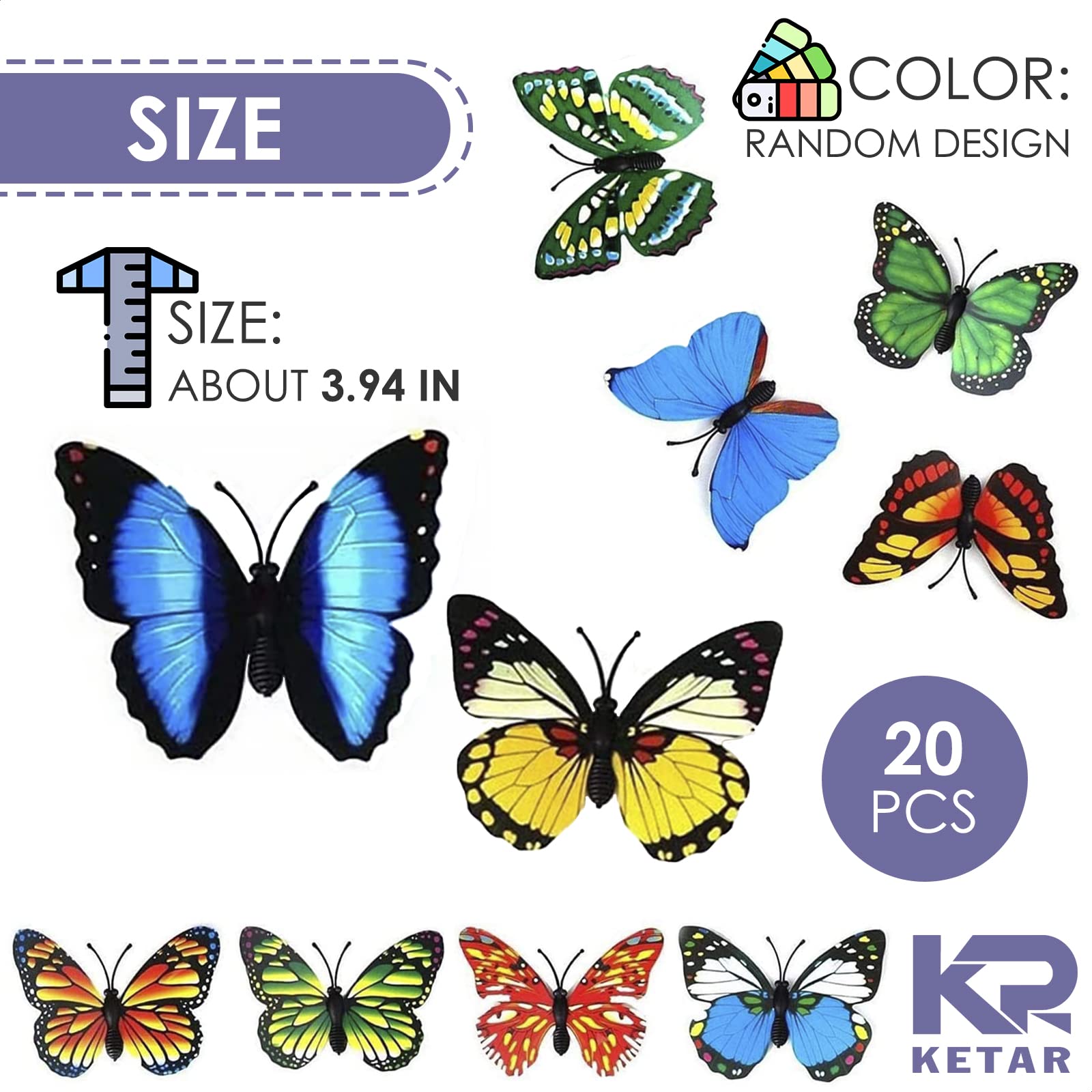 3D Magnetic Butterfly Wall Decals - 20Pcs Removable DIY Decor for Kitchen & Fridge