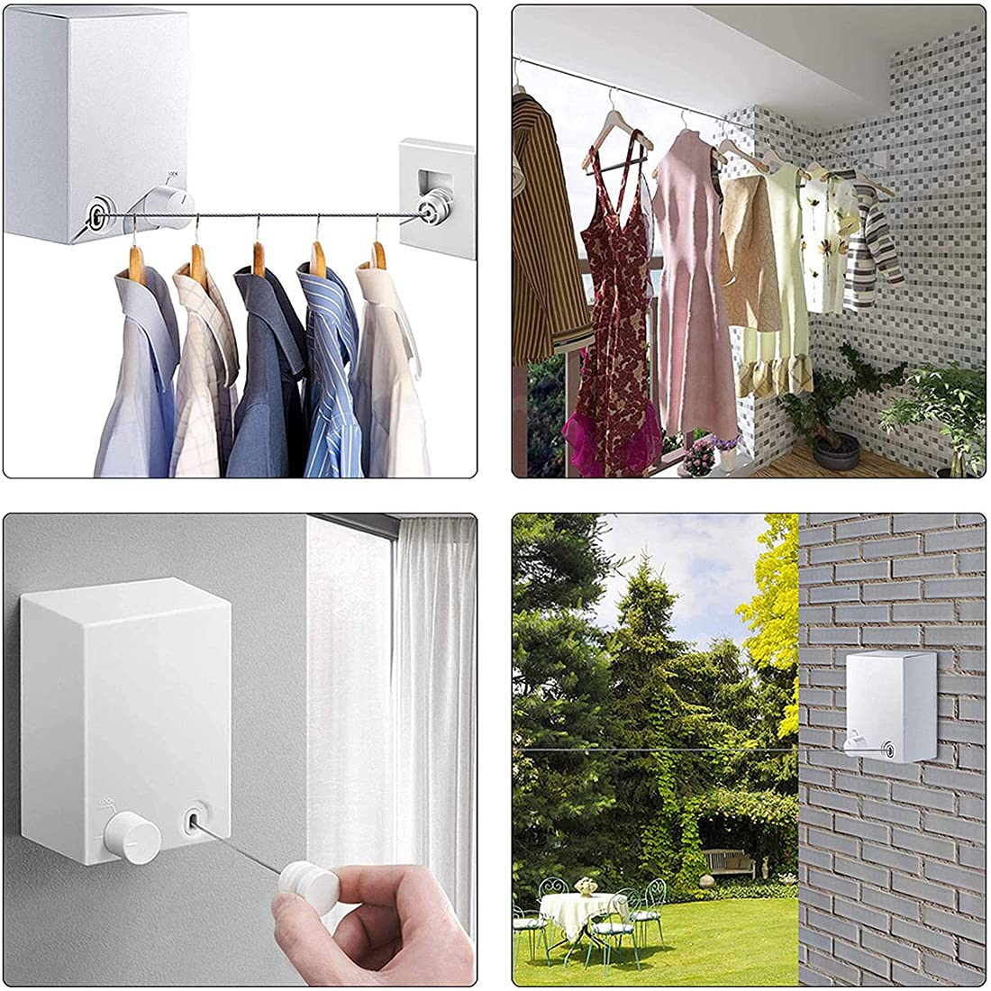 4.2M Retractable Clothesline - Heavy Duty Wall Mounted Laundry Drying Rack with Adjustable Stainless Steel Rope for Balcony, Bathroom, Hotel - White | Space Saving Clothes Drying Solution for Small Homes & Apartments