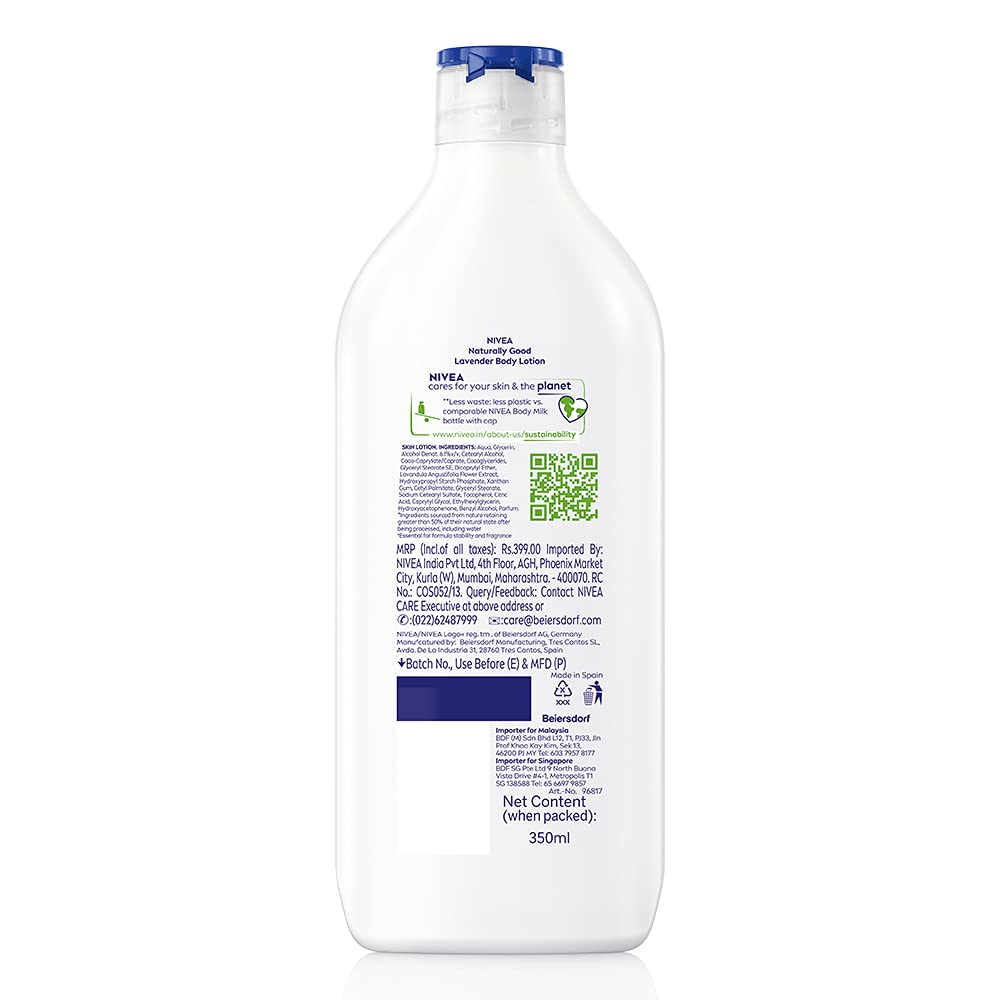 Nivea Naturally Good Natural Lavender Body Lotion for Dry Skin - 98% Natural Origin Ingredients, Paraben Free, 350ml - Hydrating Moisturizer for Daily Skincare Routine & Relaxing Nighttime Use