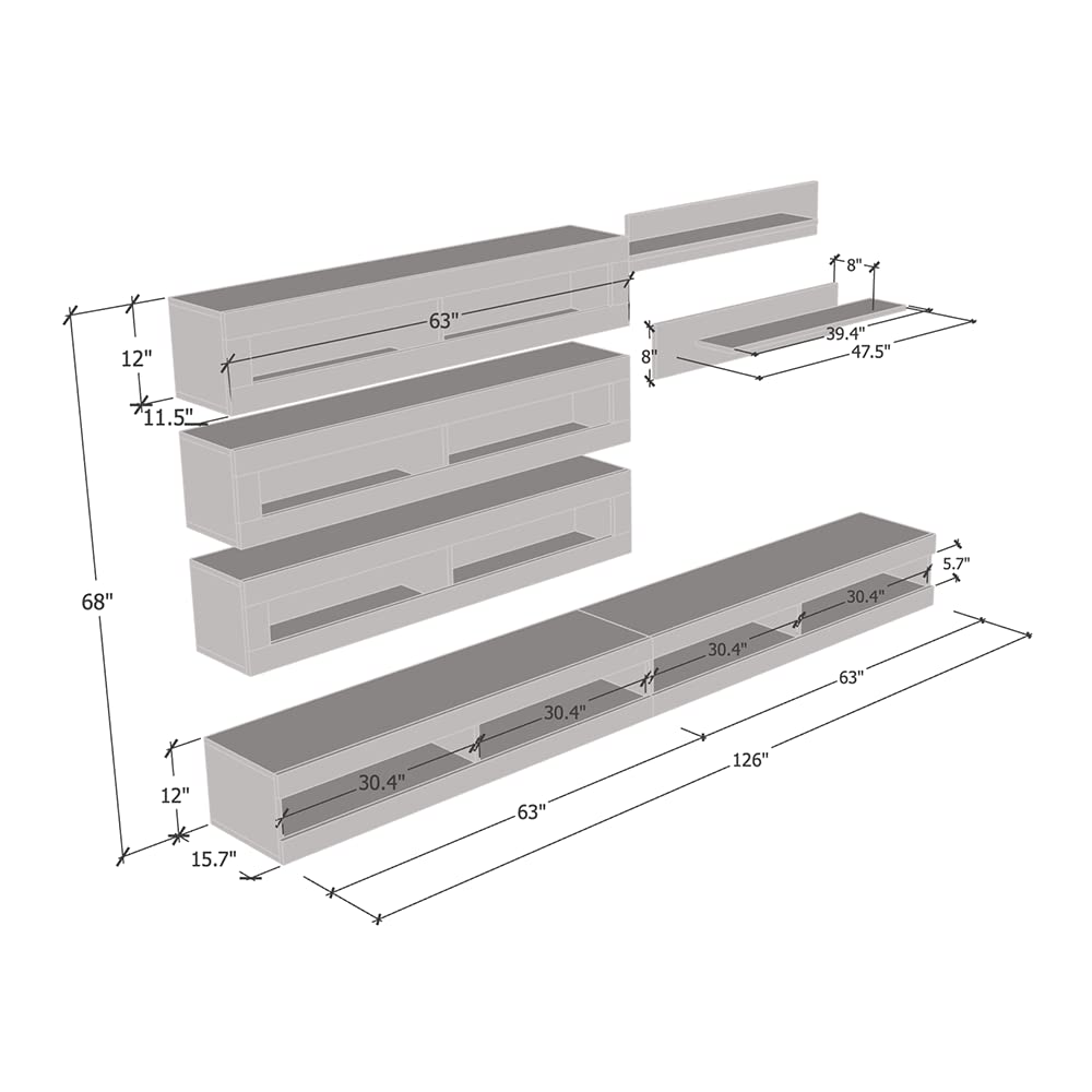 Modern Floating TV Stand with Storage & LED Lights - Wall-Mounted Entertainment Center for Bedroom & Living Room - 34
