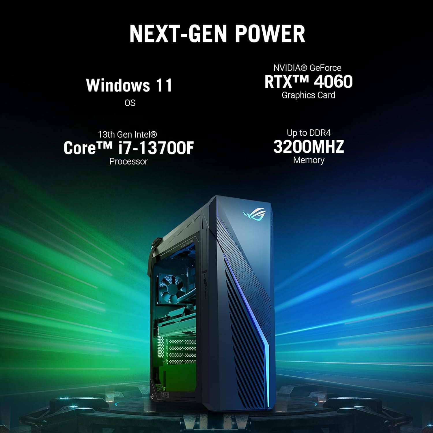 ASUS ROG Strix Gaming PC Tower Desktop Computer - Intel Core i7-13700F, NVIDIA RTX 4060 8GB, 32GB DDR4 RAM, 1TB NVMe SSD, WiFi 6, Windows 11 - Ultimate Gaming & Streaming Performance for Esports, VR & Content Creation