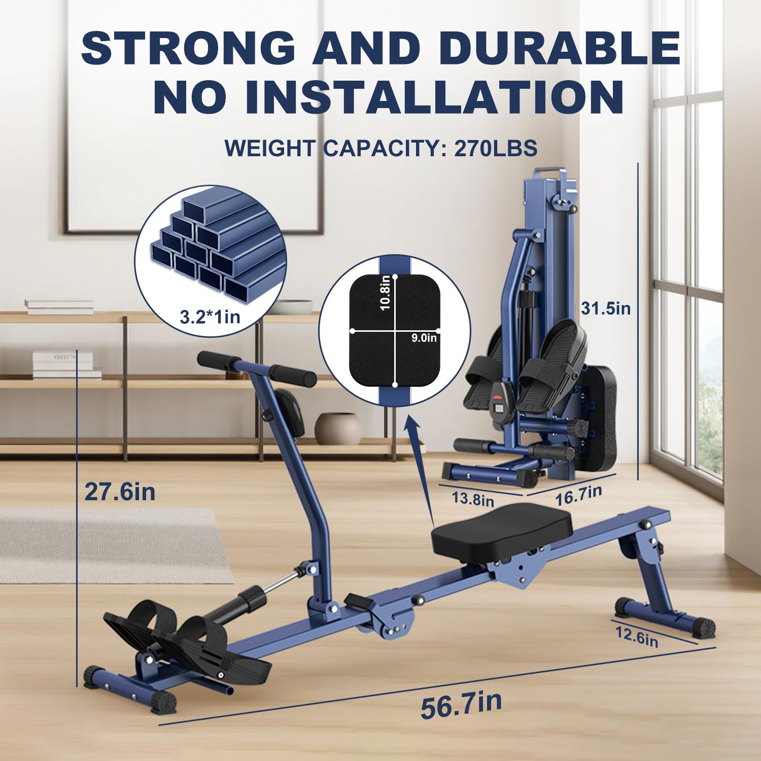 Foldable Rowing Machine for Home - Compact & Portable Rower Exercise Equipment with Smooth Glide System | Perfect for Small Spaces, Full-Body Workouts & Home Gym Fitness