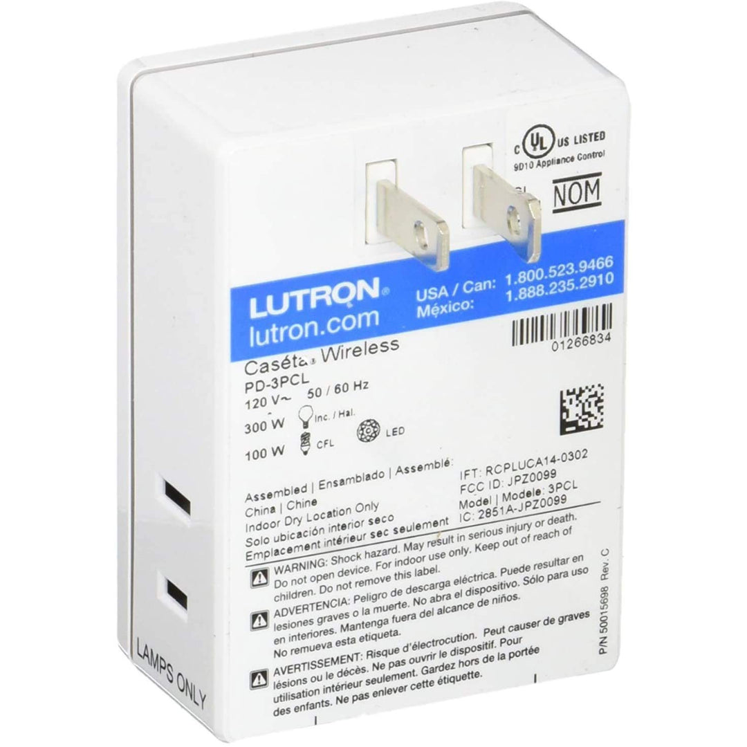 Lutron Caseta Smart Lighting Lamp Dimmer Switch | PD-3PCL-WH | White | Perfect for Bedroom, Living Room & Home Automation
