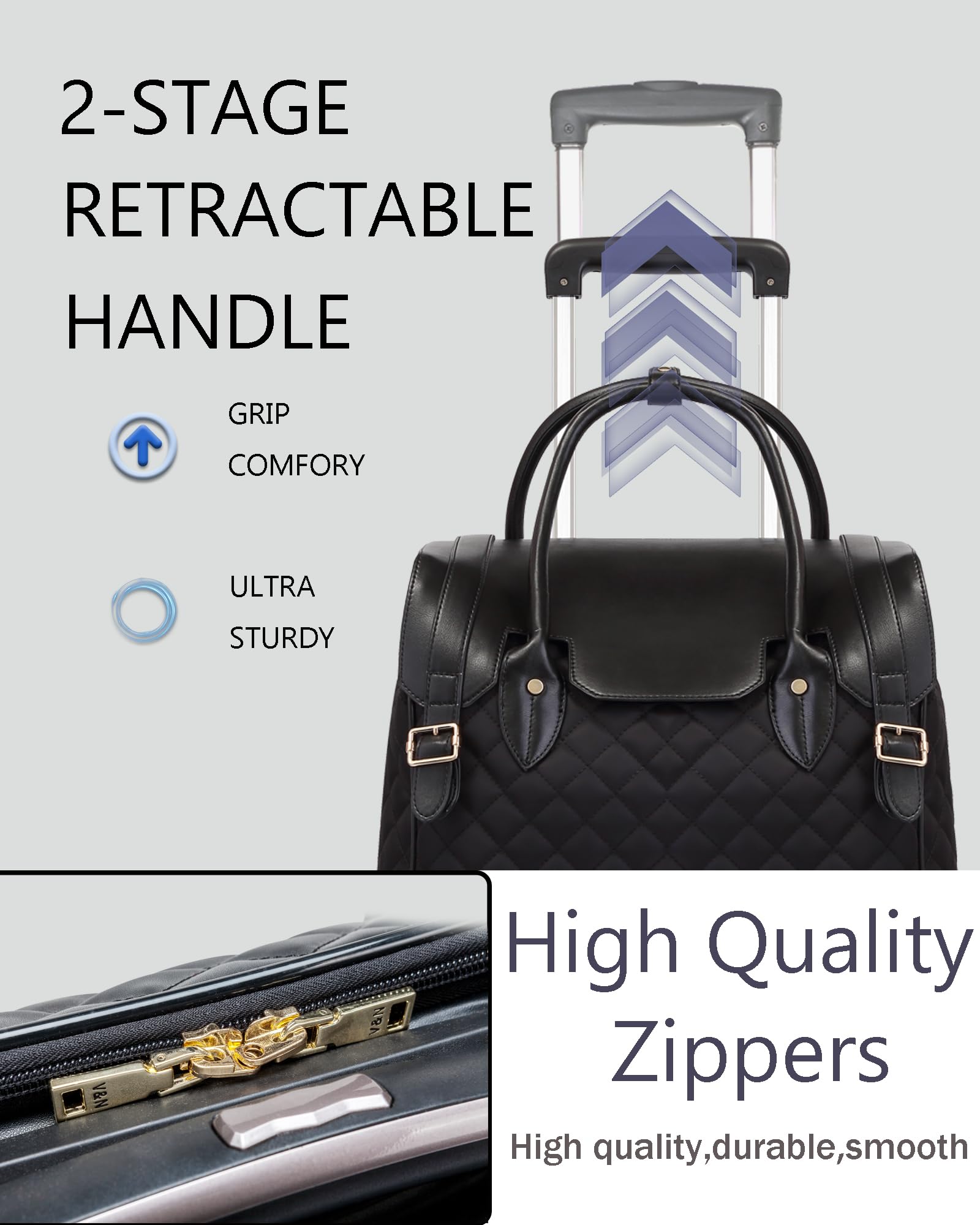 VH&GRED 18 Inch Carry On Luggage - Lightweight Business Travel Suitcase with Universal Wheels, Trolley Handle & Durable Fabric for Women - Perfect for Weekend Trips & Airplane Boarding (Black)