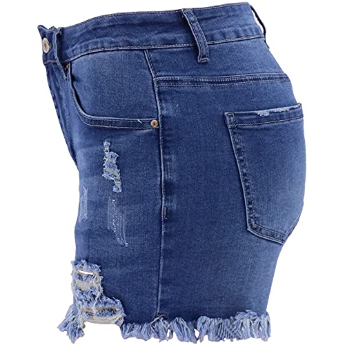 Women's Ripped Stretch Denim Shorts with Frayed Raw Hem - High Waisted Distressed Jean Shorts for Summer Casual Outfits & Streetwear Fashion