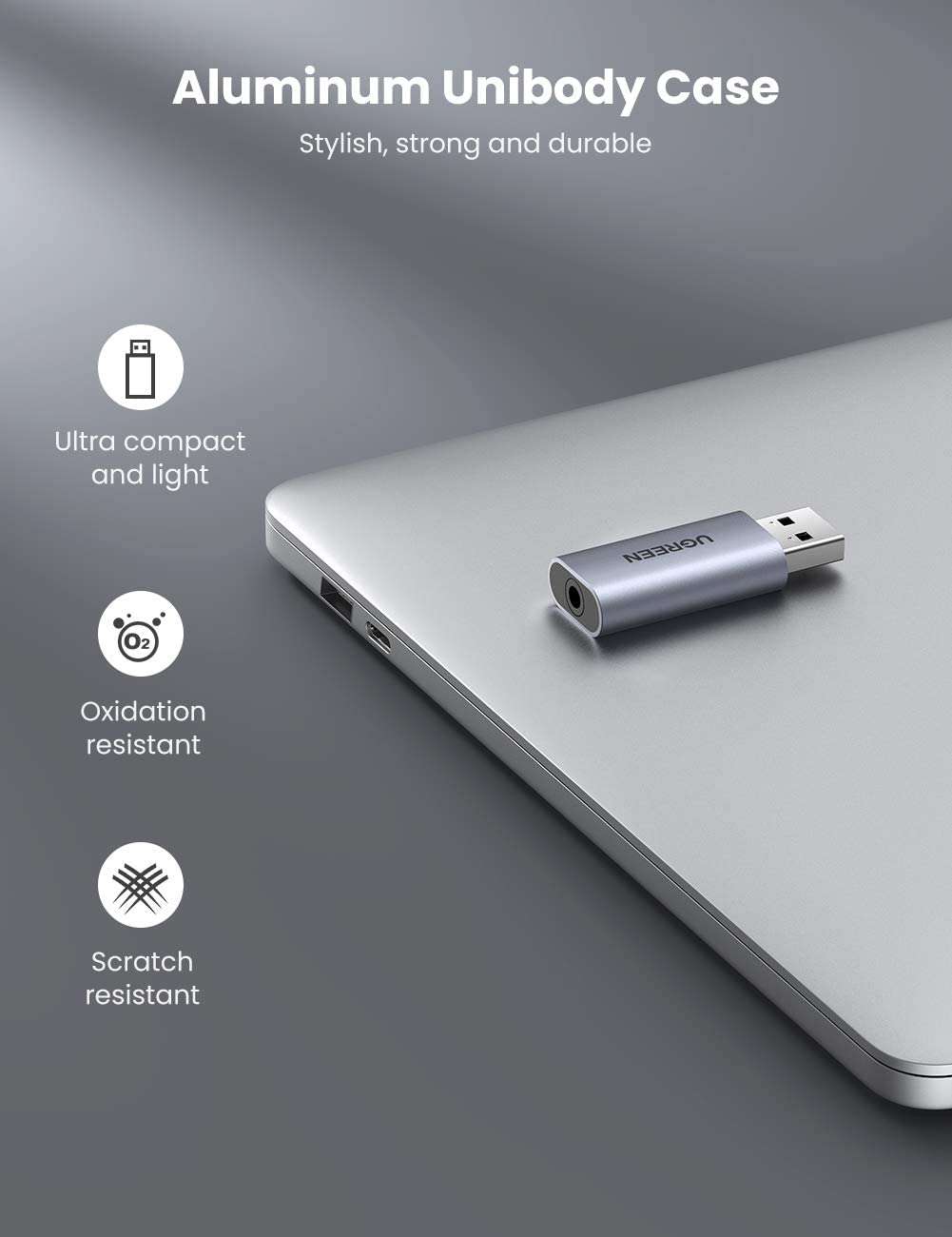 UGREEN USB to 3.5mm Audio Jack Adapter - External Sound Card for PC/Laptop - Perfect for Gaming, Streaming & Music Listening