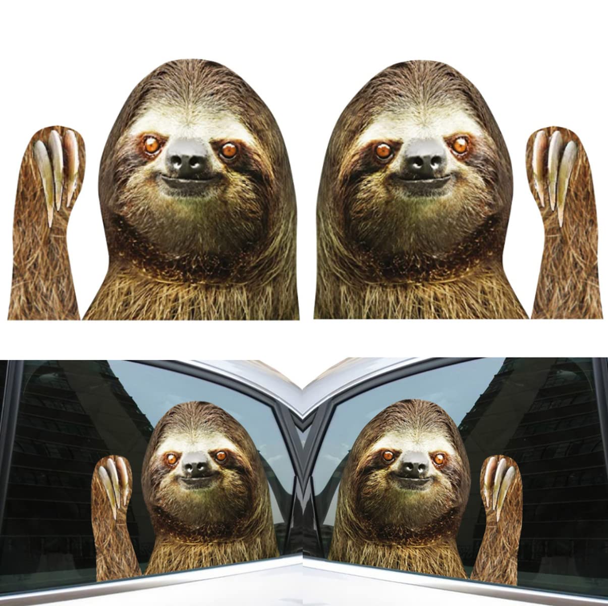 2PCS Funny Sloth Car Window Cling Decals - Waterproof Vinyl Stickers for Vehicles, Cars & Trucks - Perfect for Road Trips, Commuting & Expressing Your Personality