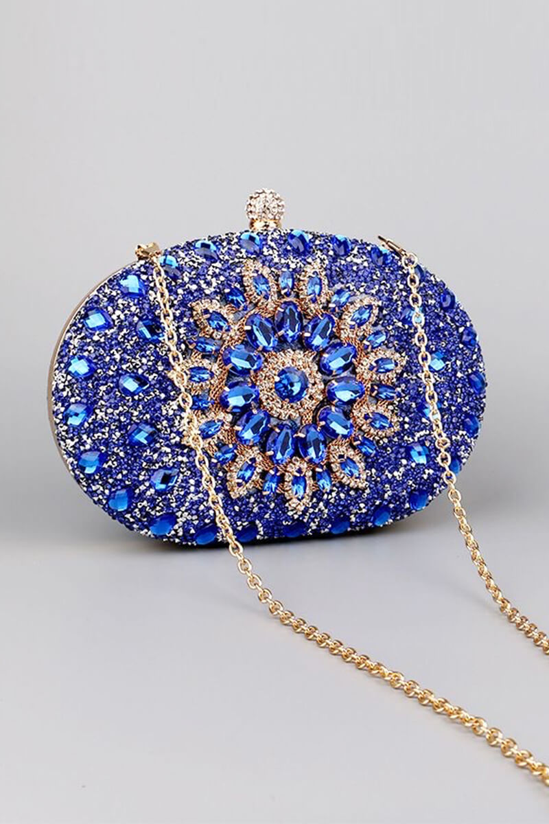 Elegant Blue Artificial Diamond Evening Clutch Bag for Women - Perfect for Prom, Wedding & Formal Events