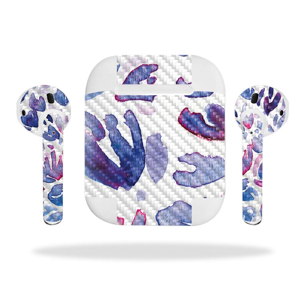 Premium Carbon Fiber Skin for Apple AirPods - Blue Petals Design | Protective & Durable Textured Cover | Easy to Apply & Remove | Made in USA | Perfect for Gym, Travel & Everyday Use