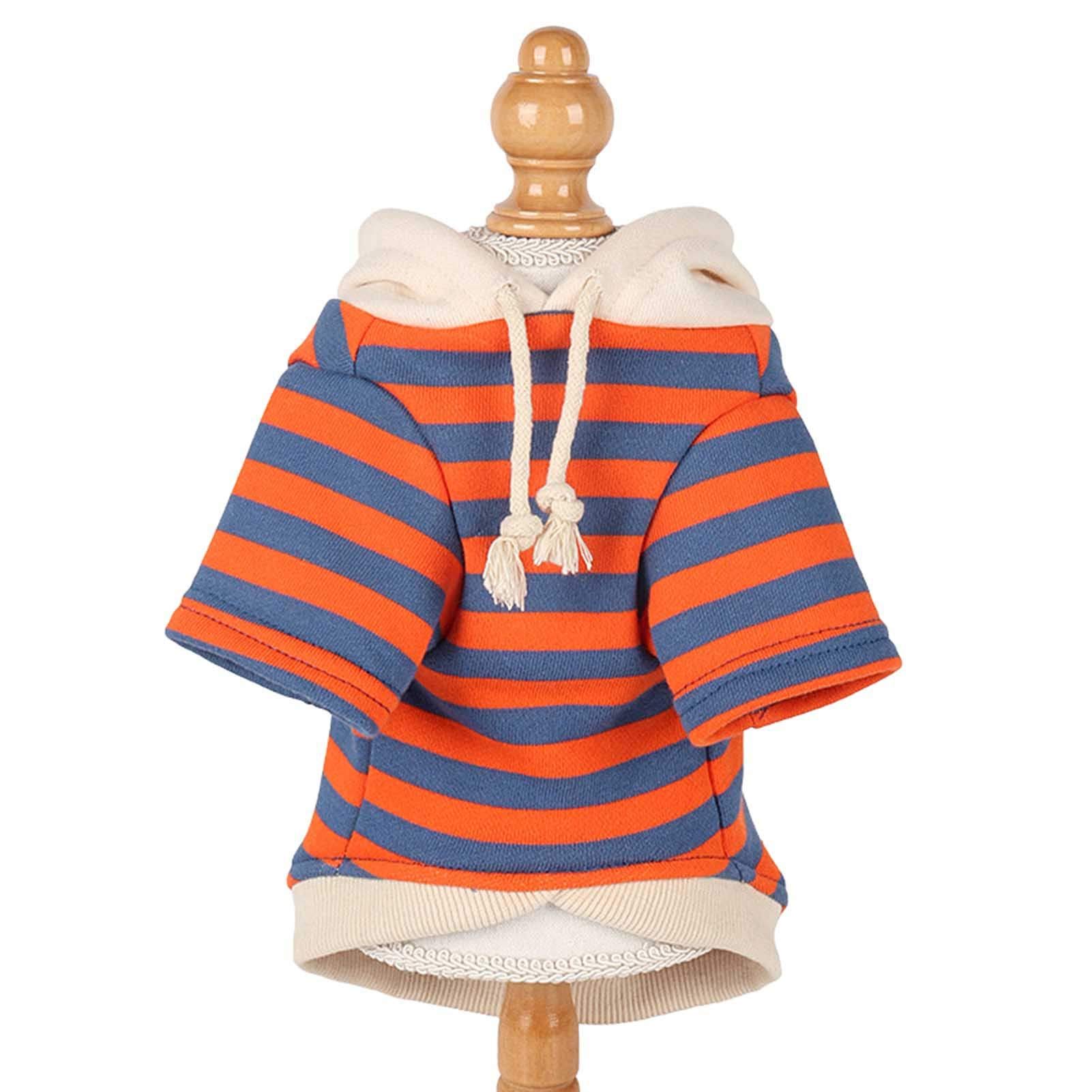 Autumn Winter Casual Striped Teddy Puppy Pet Cat Dog Hoodie with Hat - Blue & Orange XL | Warm & Cozy Dog Sweater for Small & Medium Dogs | Perfect for Outdoor Walks & Indoor Lounging