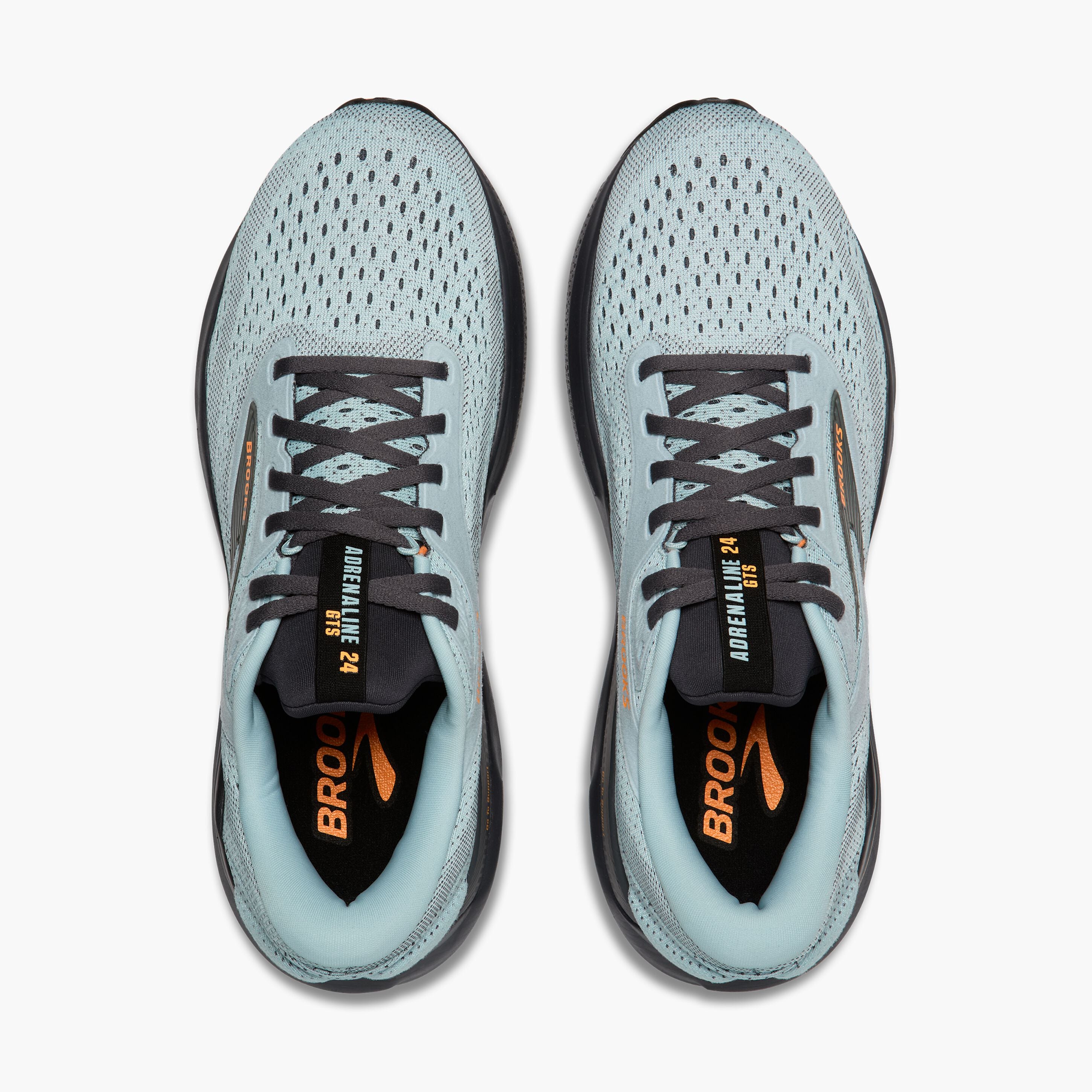 Brooks Men's Adrenaline GTS 24 Running Shoes - Winter Sky/Ebony/Orange - Supportive Cushioning for Road Running & Jogging