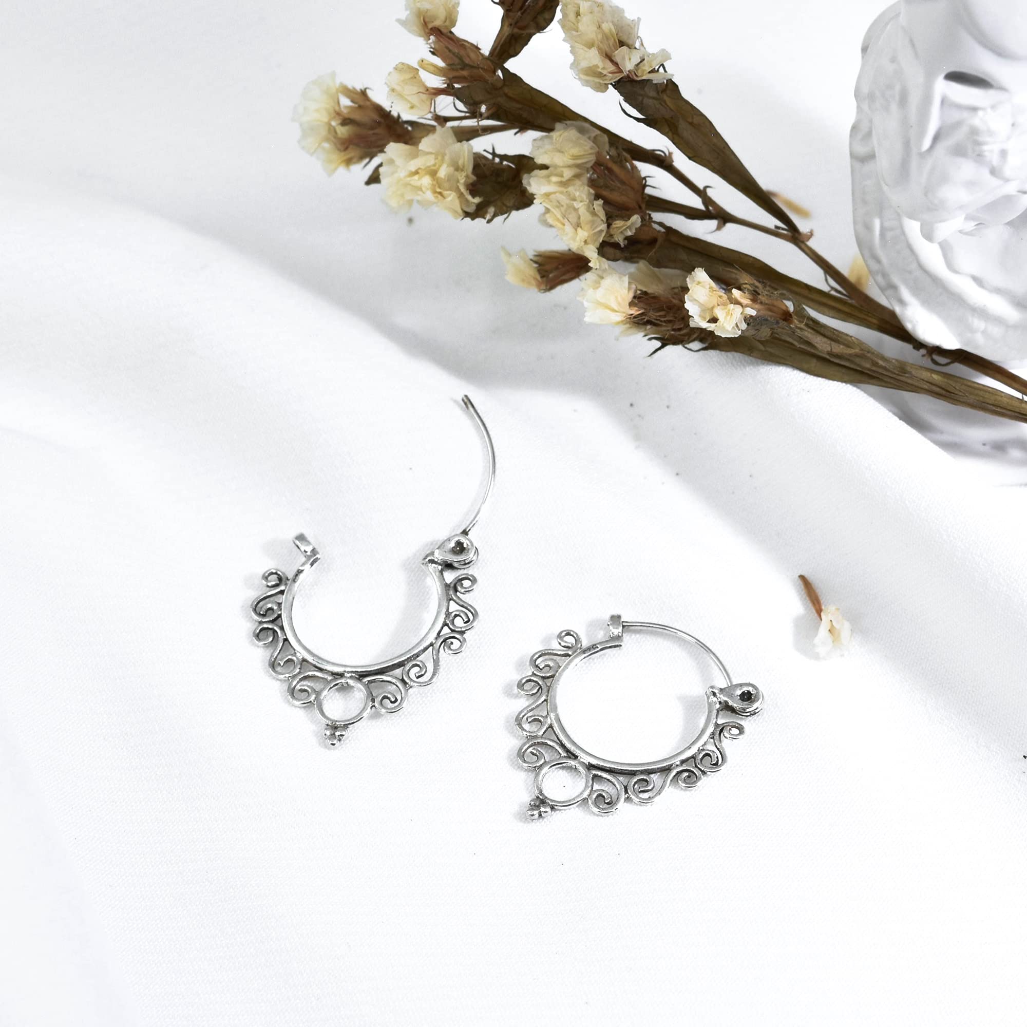 Chic Retro Tribal Mandala Filigree .925 Sterling Silver Bali-Style Hoop Earrings for Women | Handcrafted Silver Jewelry | Perfect for Boho Fashion, Festivals & Everyday Wear