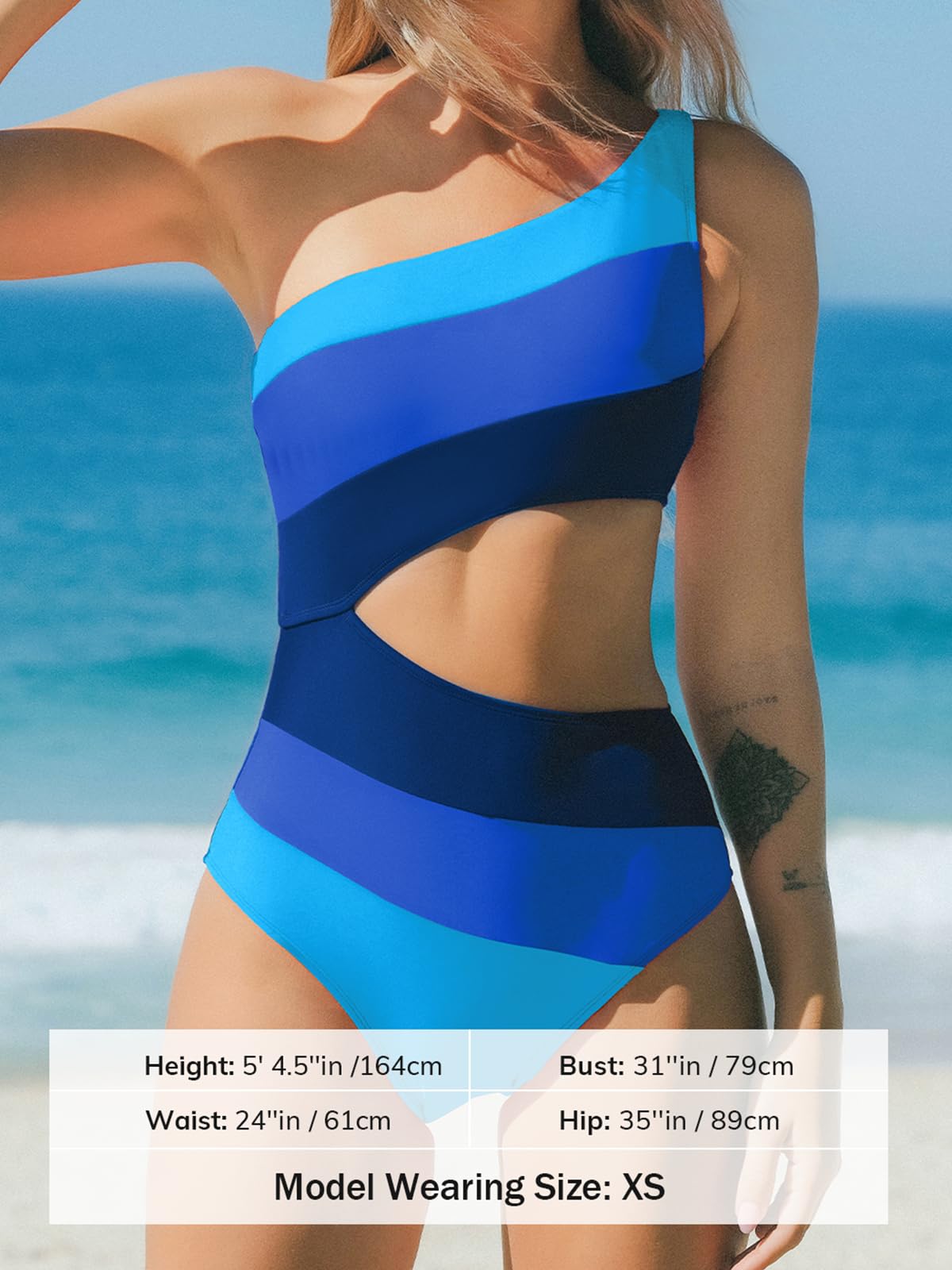 CUPSHE Women's One Shoulder One Piece Swimsuit - Sexy Cutout Color Block Bathing Suit for Beach, Pool & Vacation | Tummy Control Swimwear for Women