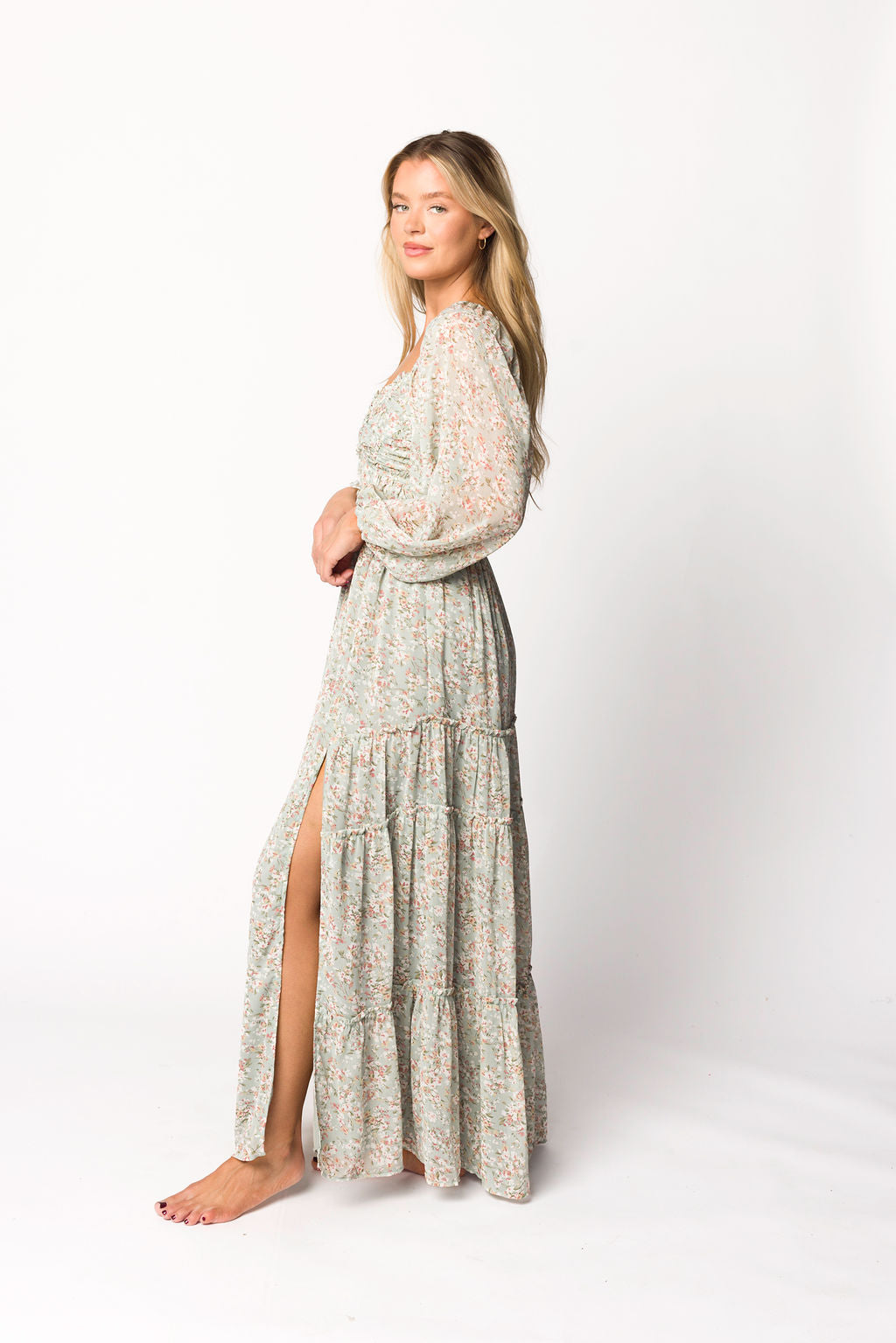 **Daphne Long Sleeve Maxi Dress - Floral Print in Sage, Pink & Ivory | Bump Friendly & Inclusive Sizing (XS-3XL) | Perfect for Maternity, Weddings & Casual Wear**