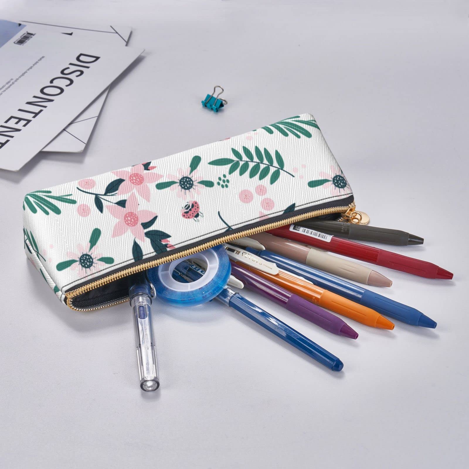 Cute Floral Leather Pencil Case - Stationery & Makeup Organizer for School & Travel