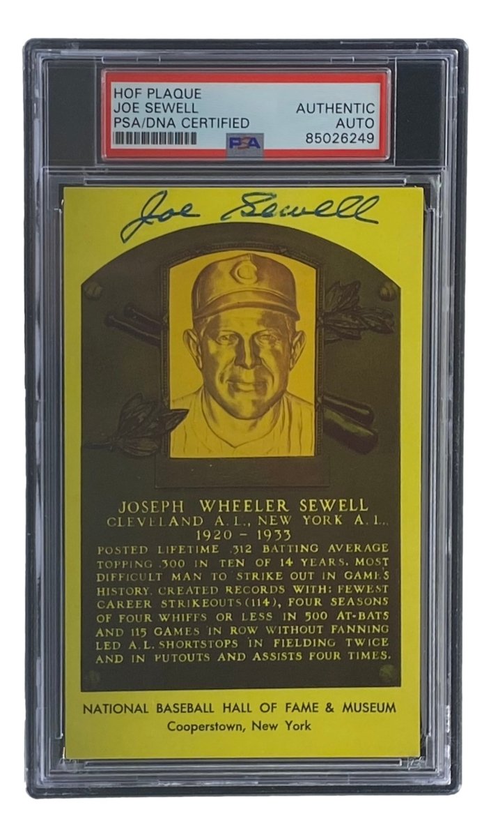 Joe Sewell Autographed 4x6 Cleveland Hall of Fame Plaque Card with PSA/DNA Certification #85026249 - Perfect for Baseball Memorabilia Collectors & Sports Fans Display