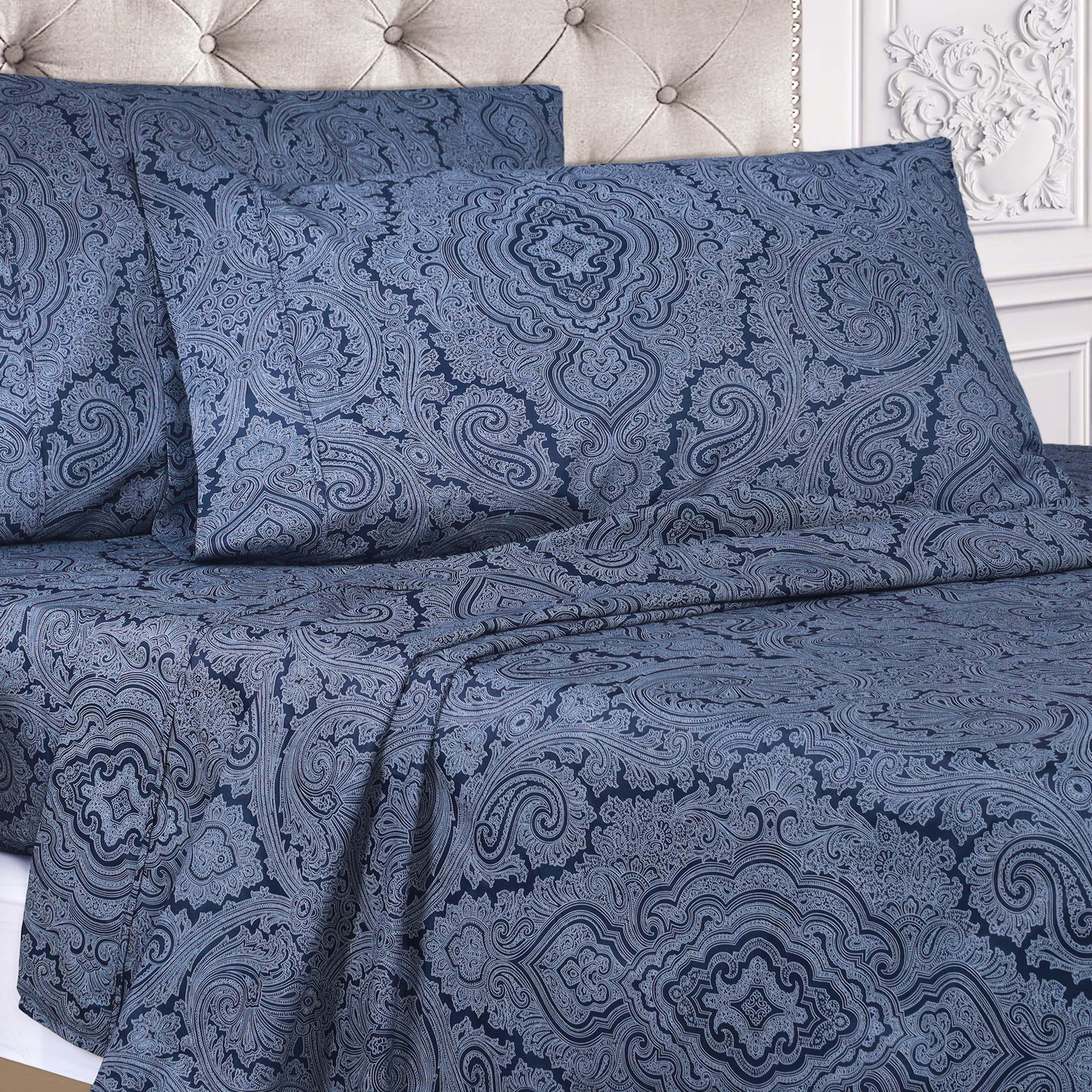 Italian Paisley 600 Thread Count Cotton Blend Deep Pocket Sheet Set - Ultra Soft Bedding for Queen & King Size Beds - Perfect for Luxury Hotels, Guest Rooms & Master Bedrooms