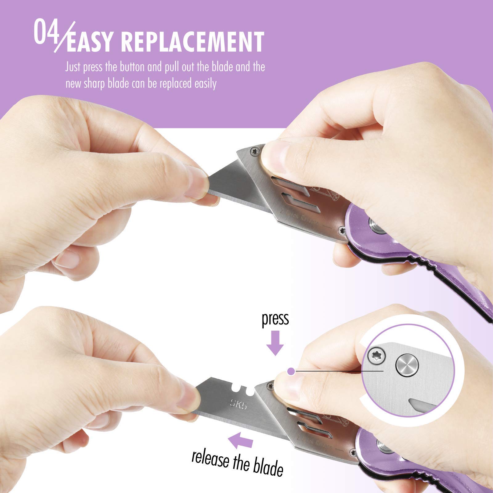 FantastiCAR Purple Utility Knife Box Cutter with 5 Extra Blades & Multifunctional Pliers Set - Stainless Steel Heavy Duty Tool for Home, Office, Warehouse & DIY Projects | Gift Ready Packaging
