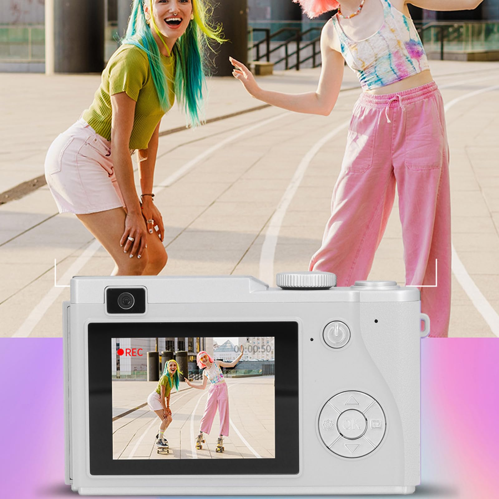 48MP Compact Digital Camera with Anti-Shake Technology - Portable Travel Camera for Vlogging & Photography (White) - Perfect for Outdoor Adventures, Vacations & Everyday Use