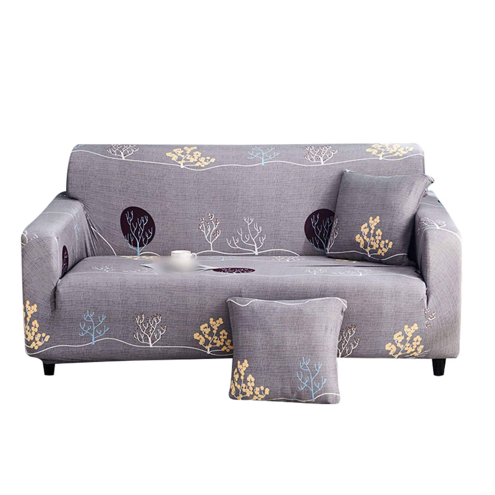 Stretch Sofa Slipcover for 2 Cushion Couch - Non Slip Furniture Protector with Elastic Bottom & Free Pillowcase (235-300cm, E-XL) - Perfect for Living Room, Home Decor & Pet Protection