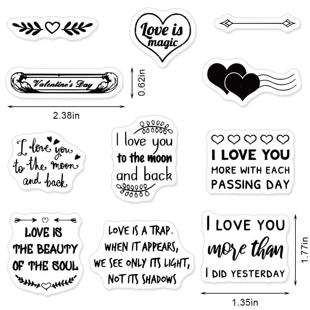 Valentine's Day Clear Rubber Stamps Set - Heart Arrow Leaves Love Words for DIY Card Making, Wedding Scrapbooking, Holiday Decorations & Paper Crafts | Perfect for Greeting Cards, Invitations, and Memory Albums