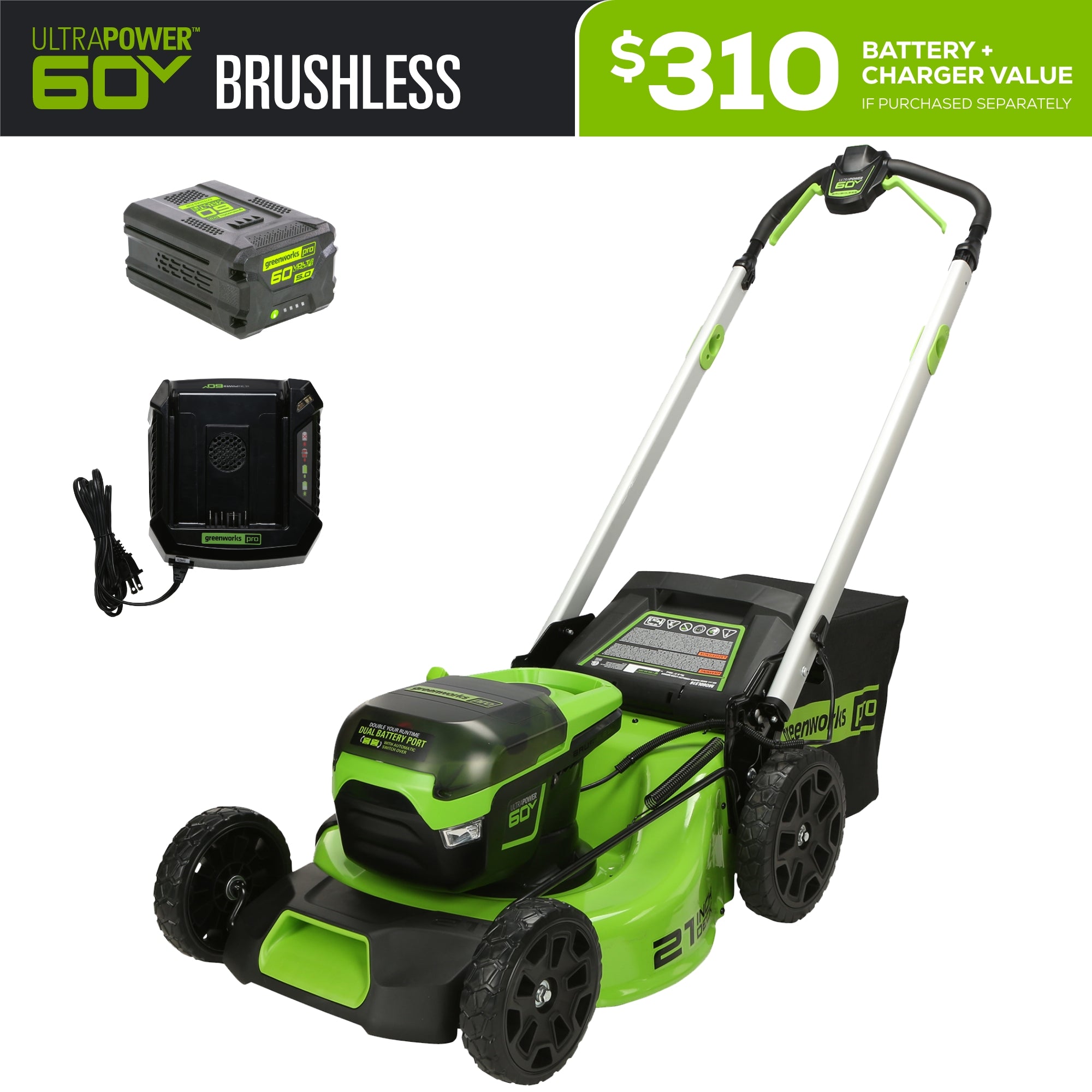 Refurbished 60V 21-Inch Cordless Battery Push Lawn Mower with 5.0Ah Battery & Fast Charger - Perfect for Small to Medium Yards, Eco-Friendly Lawn Care