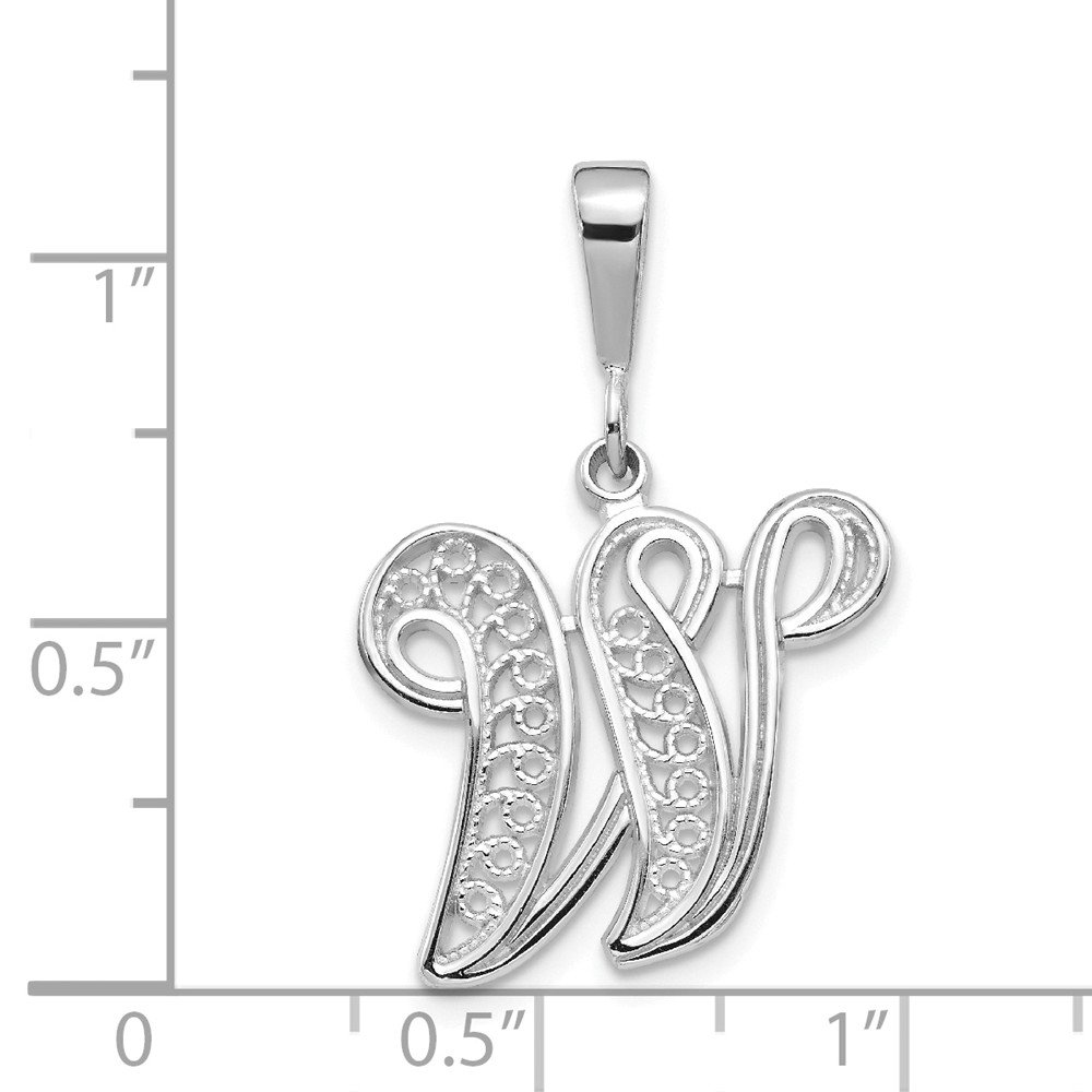 14K White Gold Solid Filigree Initial Letter W Pendant - 30mm Alphabet Charm Necklace for Women, Personalized Jewelry Gift for Birthday, Anniversary & Special Occasions