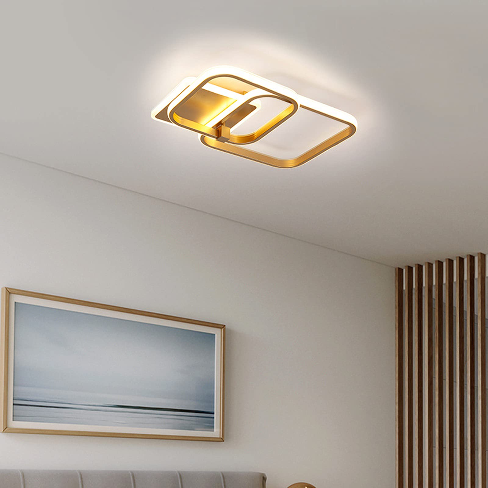 Becailyer 50W Modern LED Ceiling Light - Gold Geometric Square Flush Mount Lighting Fixture, 6000K Cool White - Perfect for Living Room, Bedroom, Dining Room & Office Spaces