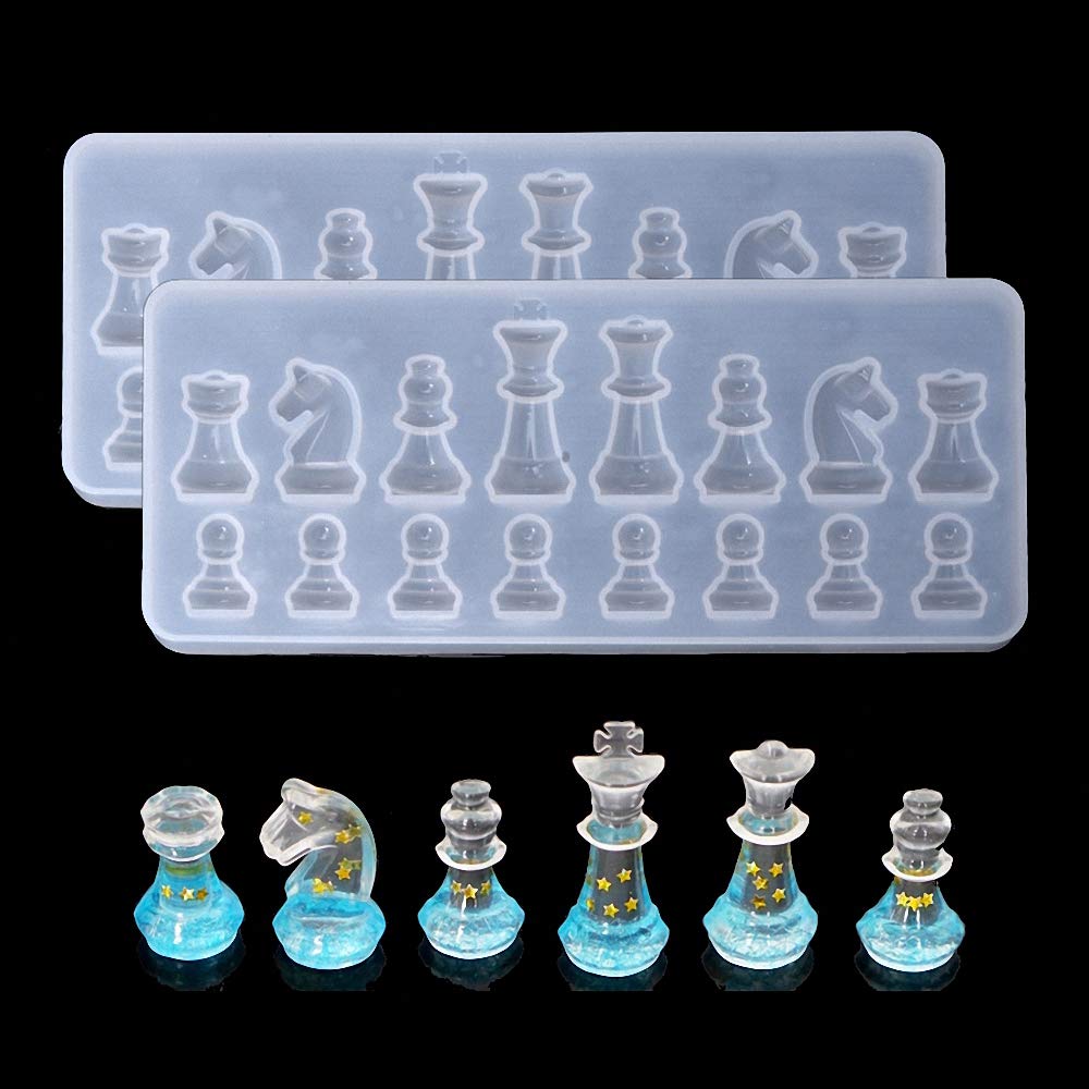 2Pcs Mini Chess Piece Resin Molds - International Chess Silicone Molds for Epoxy Resin, Clay & DIY Craft Projects - Perfect for Chess Lovers, Home Decor & Handmade Gifts