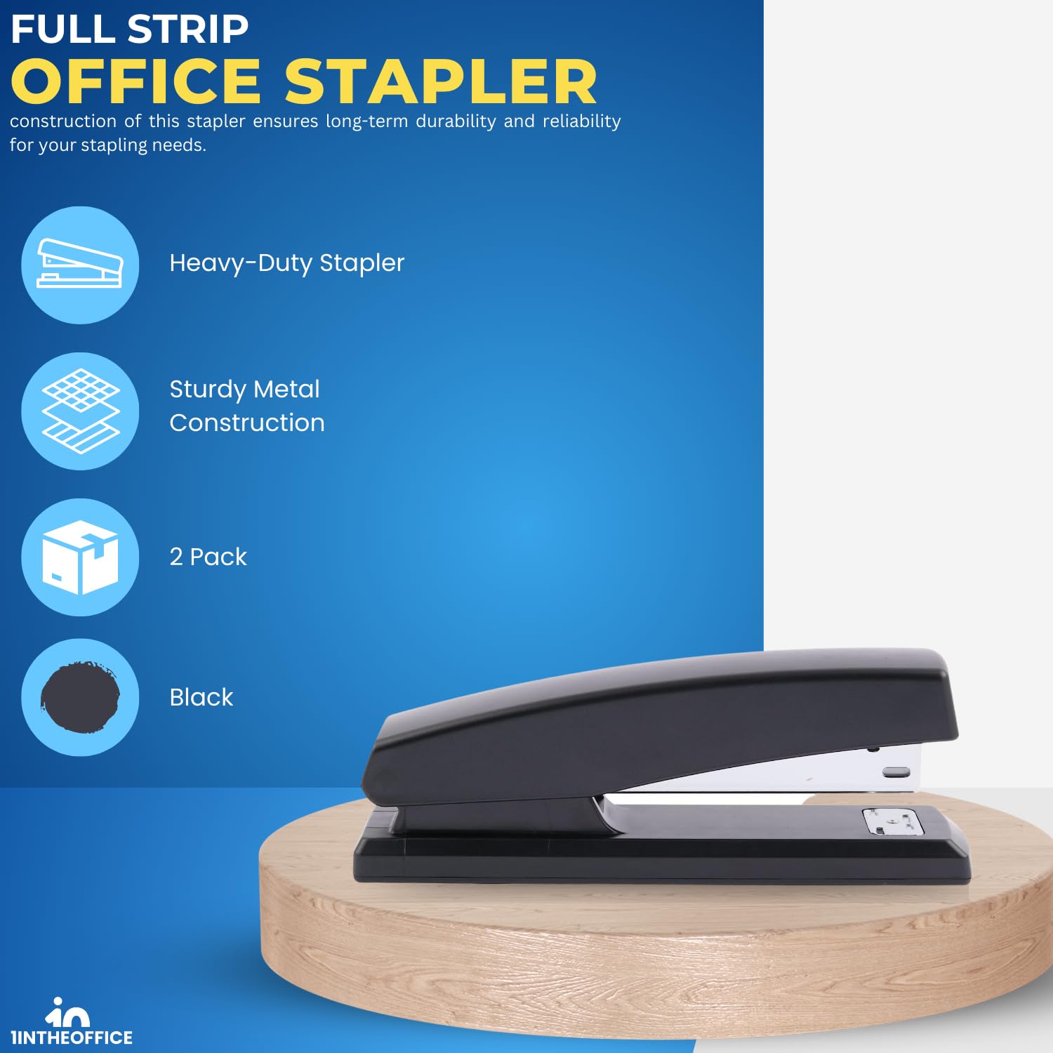 1InTheOffice Heavy Duty Desk Stapler - 2 Pack Black Office Stapler with 20 Sheets Capacity for Paper Documents, Files, Reports | Perfect for Home Office, School, Workplace & Business Use