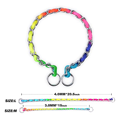 TSPRO Chew Proof Dog Collar for Small Dogs - Adjustable Slip Collar with Stainless Steel Buckle | Heavy Duty Training Collar for Puppies & Small Breeds (Rainbow, 3MM*15
