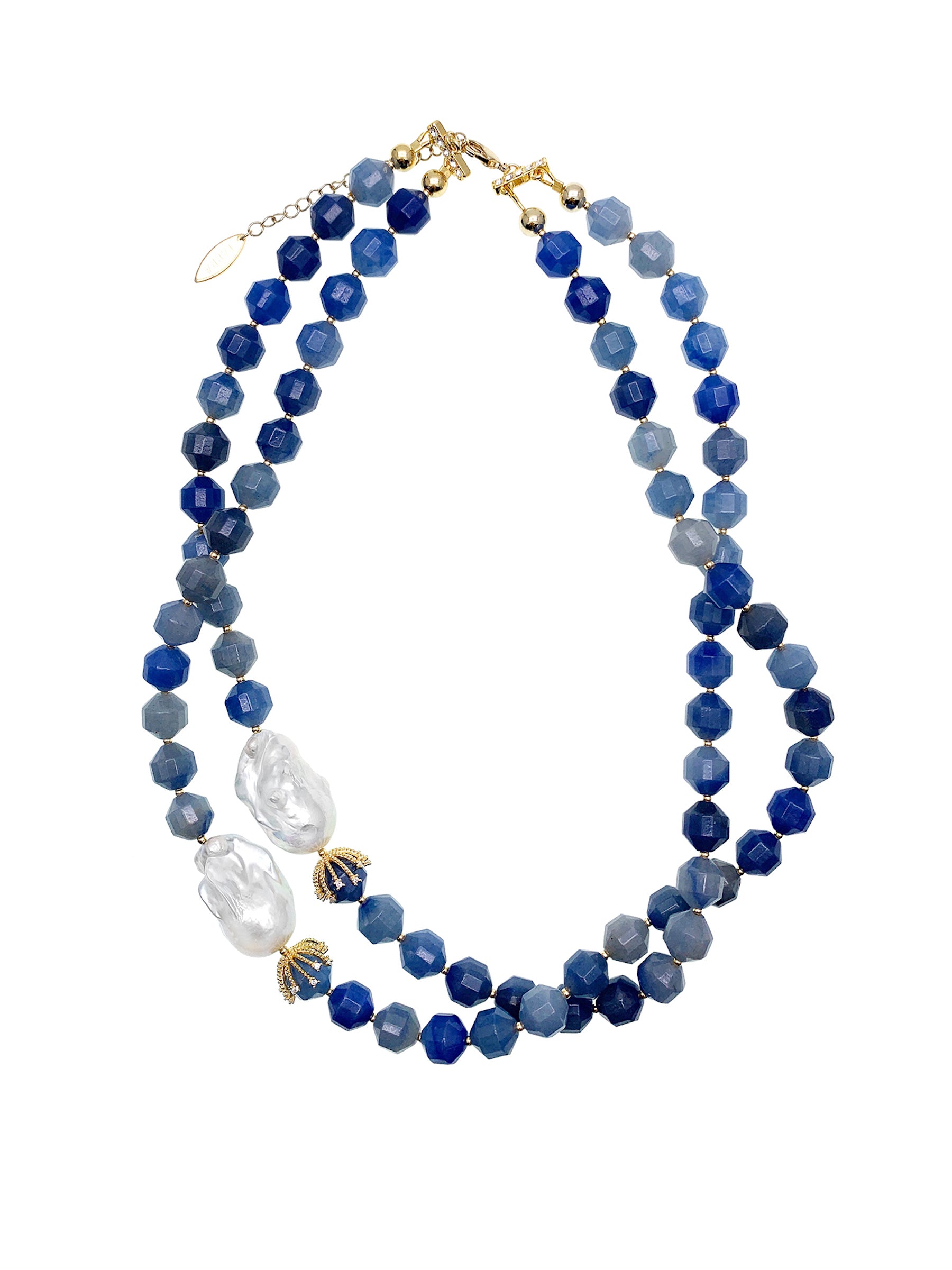 Blue Aventurine and Baroque Pearls Double Strand Necklace HN007 | Healing Crystal Jewelry for Women | Perfect for Meditation, Spiritual Healing & Boho Fashion