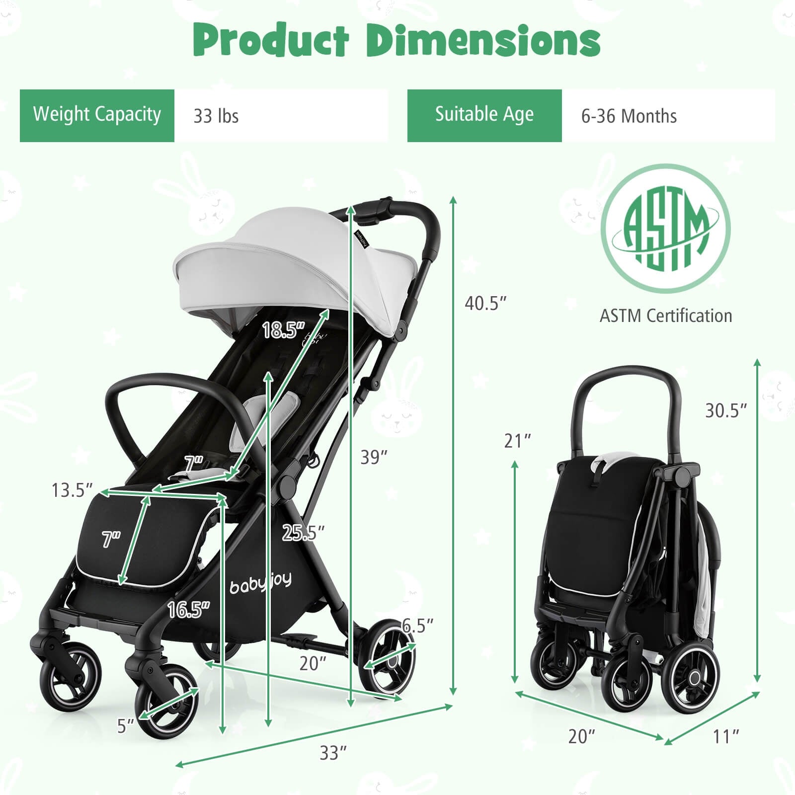 Lightweight One-Hand Fold Baby Stroller with Aluminum Frame - Compact & Portable for Travel, Shopping & Outdoor Walks (Gray)