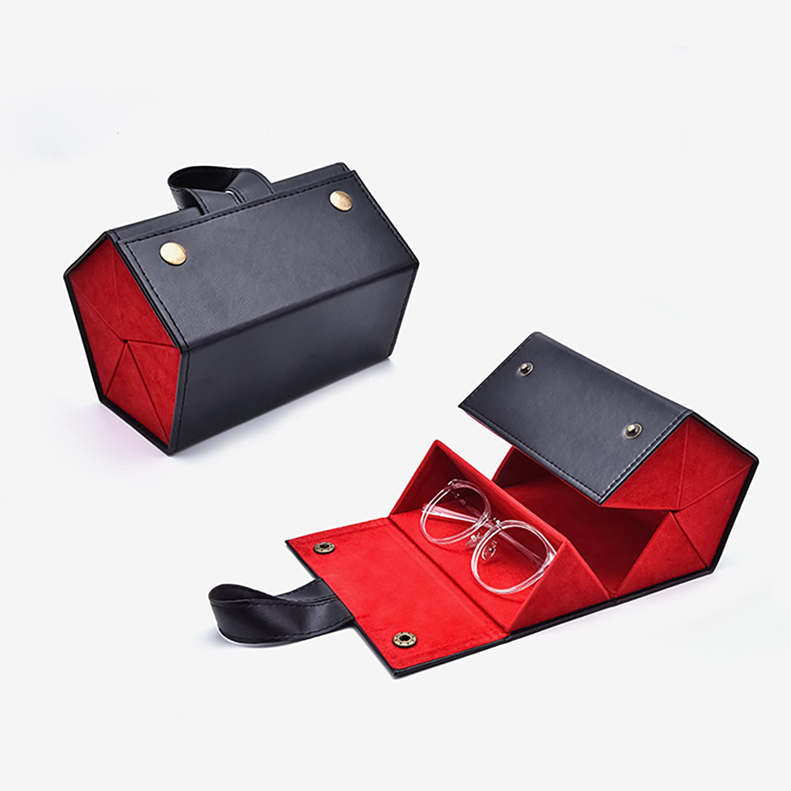 Yuehuamech 5-Slot Foldable Sunglasses Organizer - PU Leather Roll-Up Glasses Storage Case for Eyewear, Eyeglasses Holder Box & Display Container - Perfect for Travel, Home, Office (Men & Women)