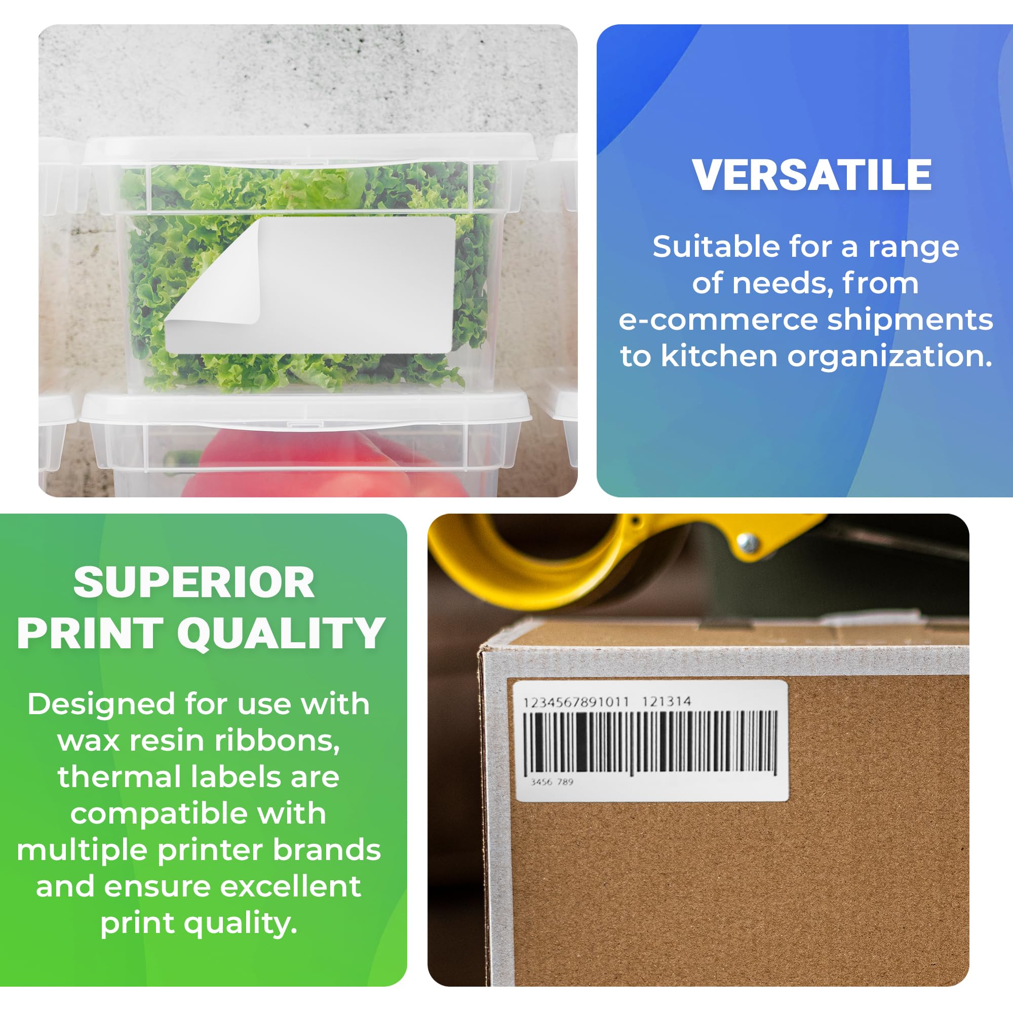 AMZ White Direct Thermal Label Paper, 4 x 2 Inches - 17160 Pack with 1 Inch Core - Self-Seal Thermal Shipping Labels for Barcoding & Shipping - Compatible with Thermal Printers - Perfect for E-commerce, Logistics & Warehouse Labeling