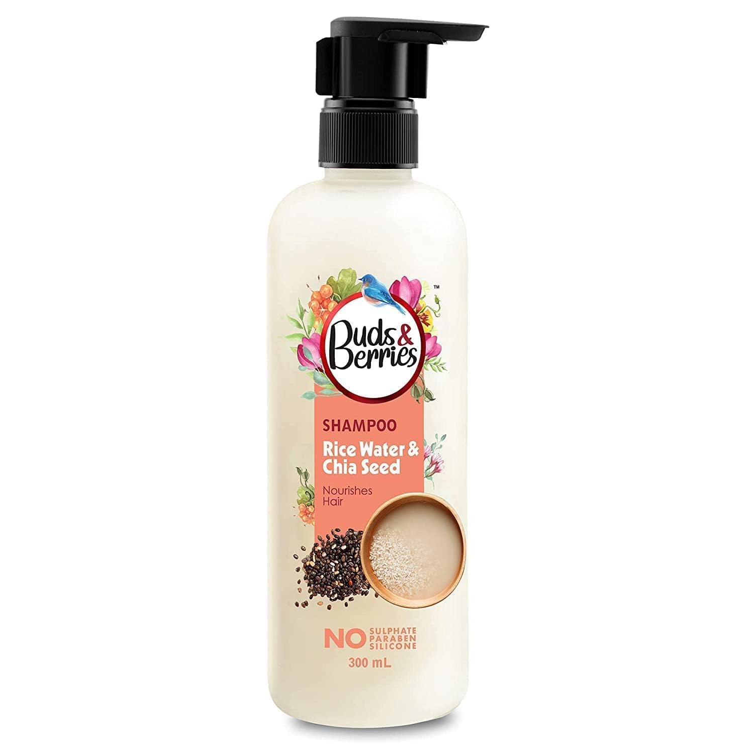 Rice Water & Chia Seed Nourishing Shampoo for Hair Growth - Sulfate Free, Paraben Free, Silicone Free Formula - 120 Hour Moisturizing Treatment - 300ml Bottle - Perfect for Dry, Damaged Hair & Scalp Care