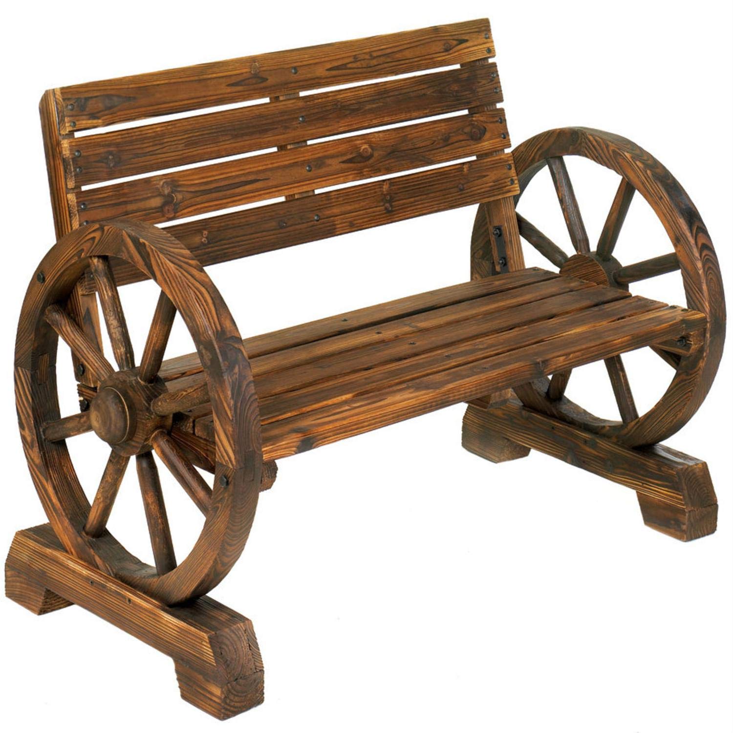 Rustic Wood Wagon Wheel Bench - Handmade Farmhouse Garden Furniture for Patio, Porch & Outdoor Decor - Perfect for Country Style Home & Yard Decoration